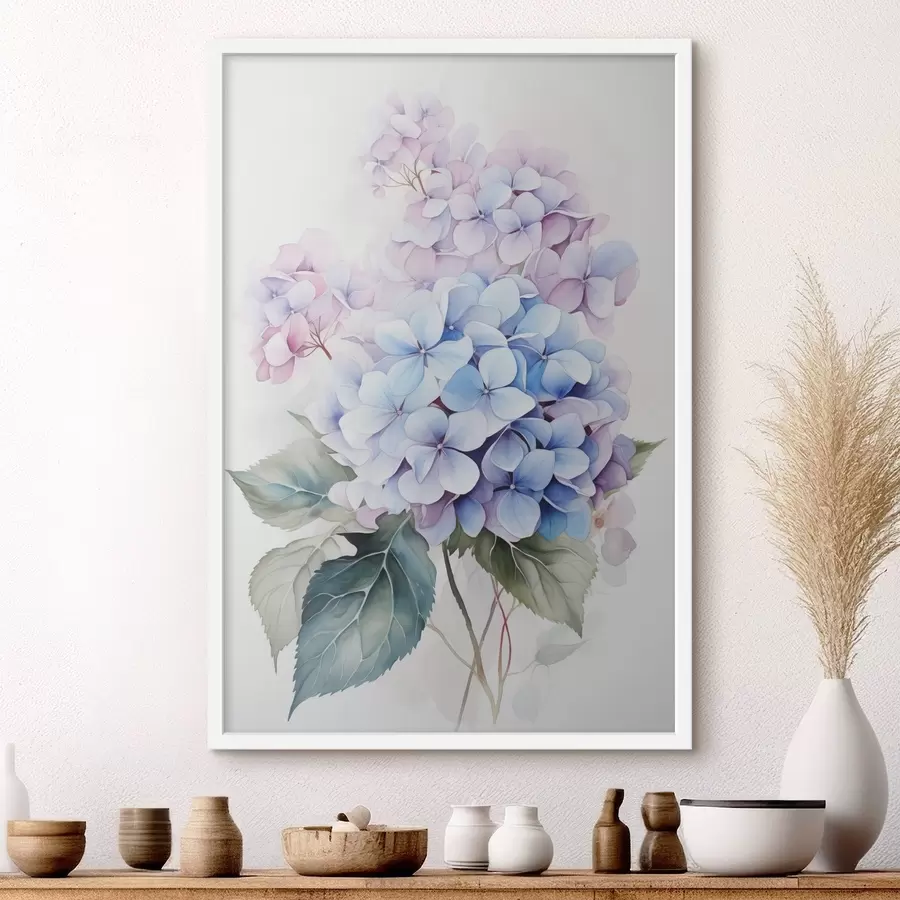 Fototapete Zweig mit Hortensienblüten Nachahmung Aquarell f42143