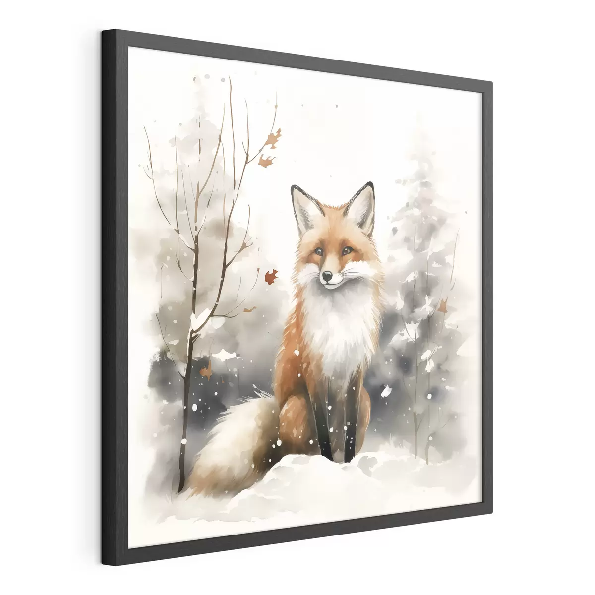 Poster Fuchsjunges in einem verschneiten Wald Nachahmung von Aquarell f42146