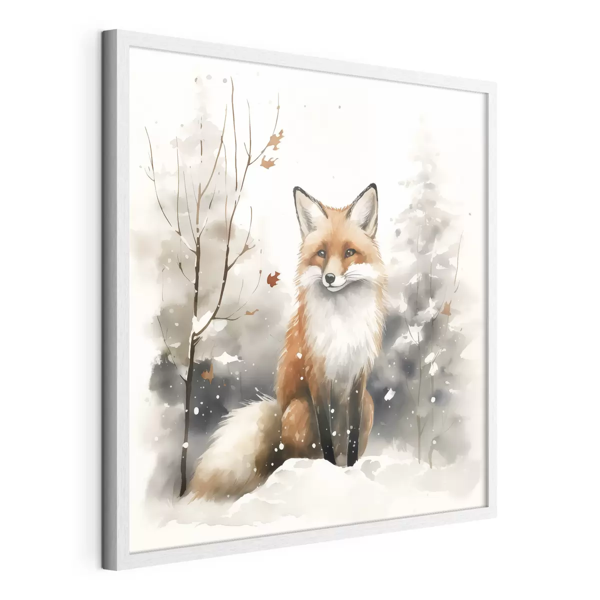 Poster Fuchsjunges in einem verschneiten Wald Nachahmung von Aquarell f42146