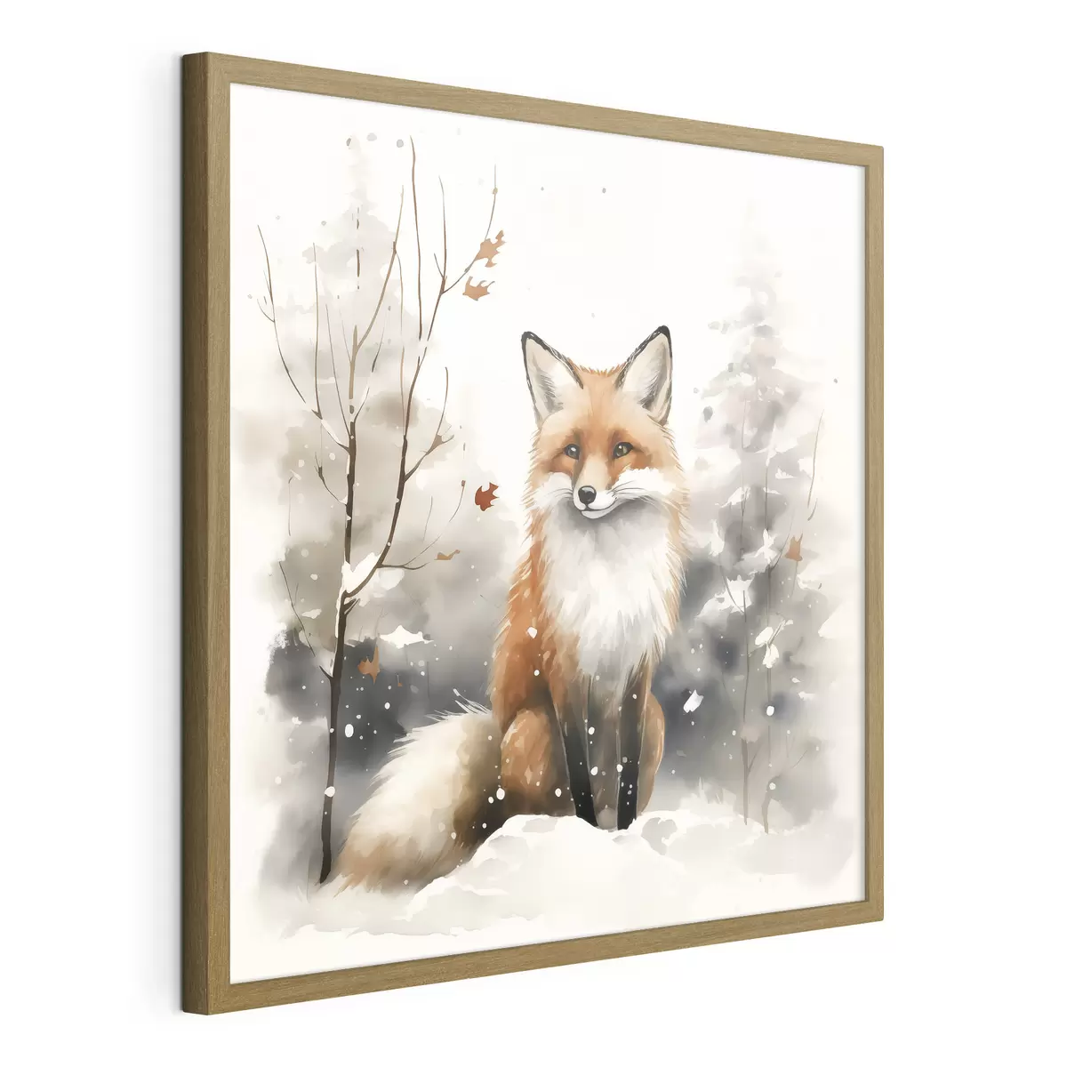 Poster Fuchsjunges in einem verschneiten Wald Nachahmung von Aquarell f42146