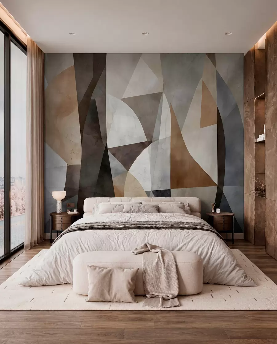 Fototapete Abstrakte moderne Kunst texturierte geometrische Formen in Braun-, Grau- und Beigetönen w08530
