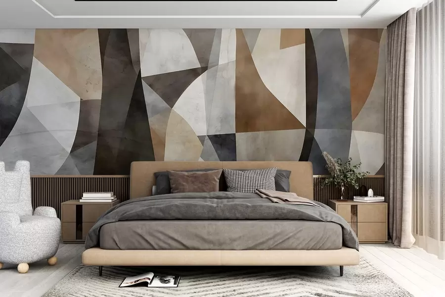 Fototapete Abstrakte moderne Kunst texturierte geometrische Formen in Braun-, Grau- und Beigetönen w08530