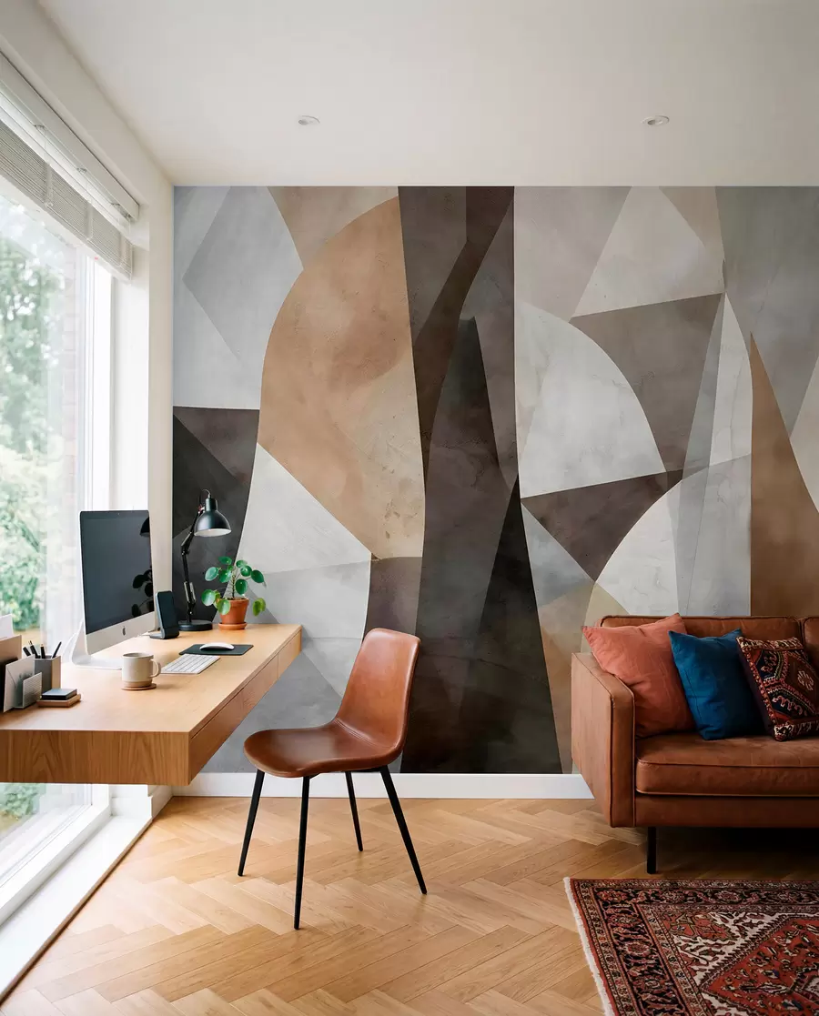 Fototapete Abstrakte moderne Kunst texturierte geometrische Formen in Braun-, Grau- und Beigetönen w08530