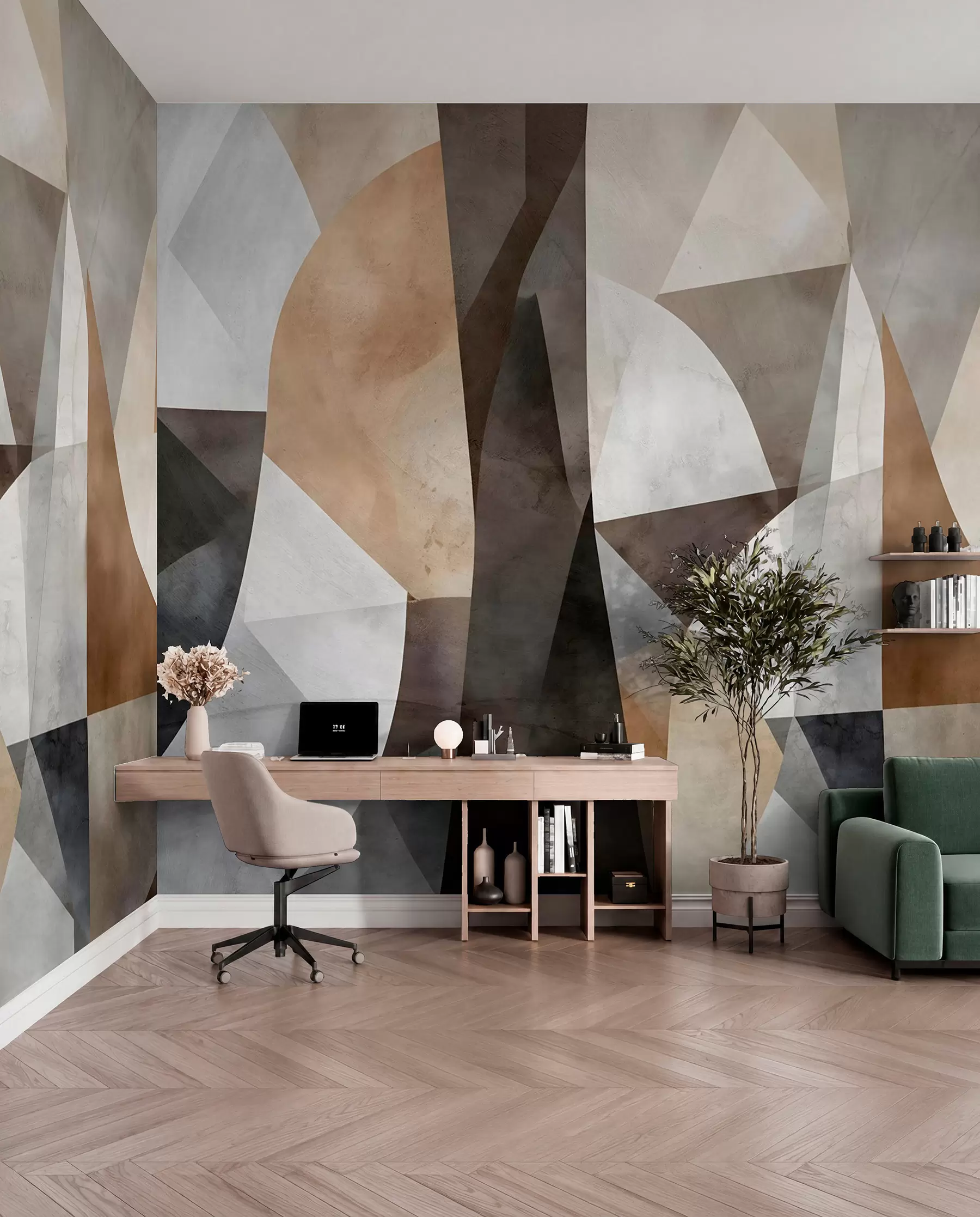 Fototapete Abstrakte moderne Kunst texturierte geometrische Formen in Braun-, Grau- und Beigetönen w08530
