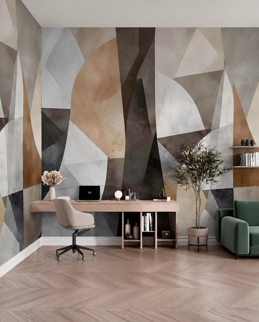 Fototapete Abstrakte moderne Kunst texturierte geometrische Formen in Braun-, Grau- und Beigetönen w08530