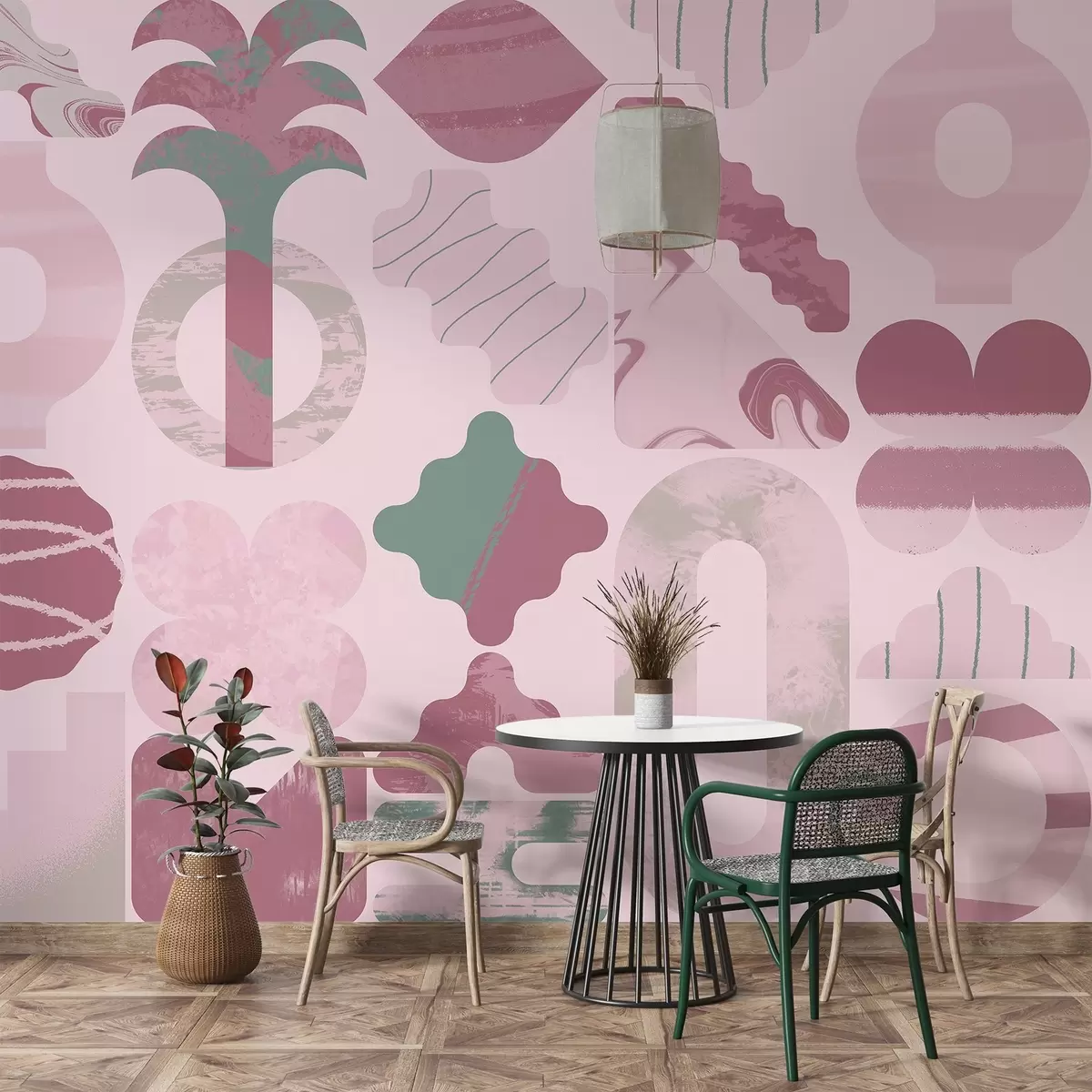 Fototapete verschiedene interessante Formen, moderne Geometrie in rosa Farben w02550