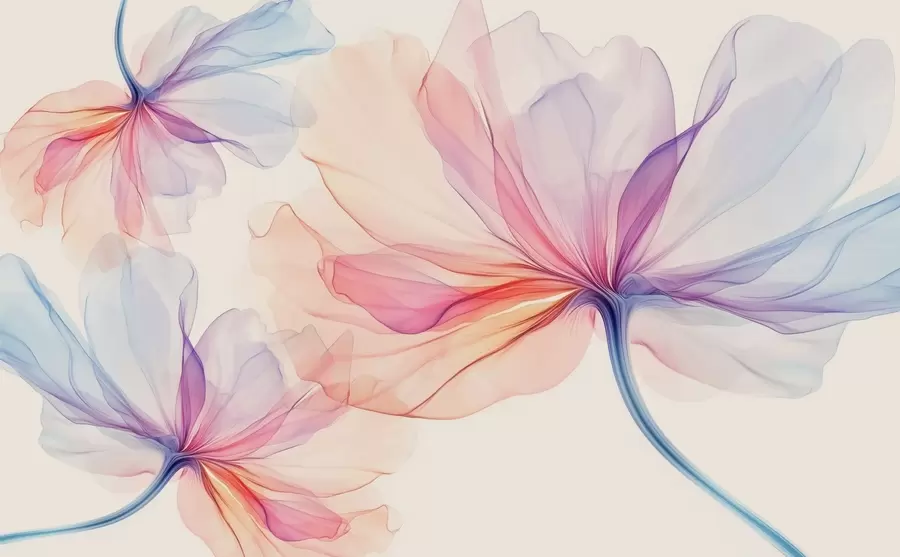 Fototapete frische transparente farbige Blumen auf beigem Hintergrund w02631