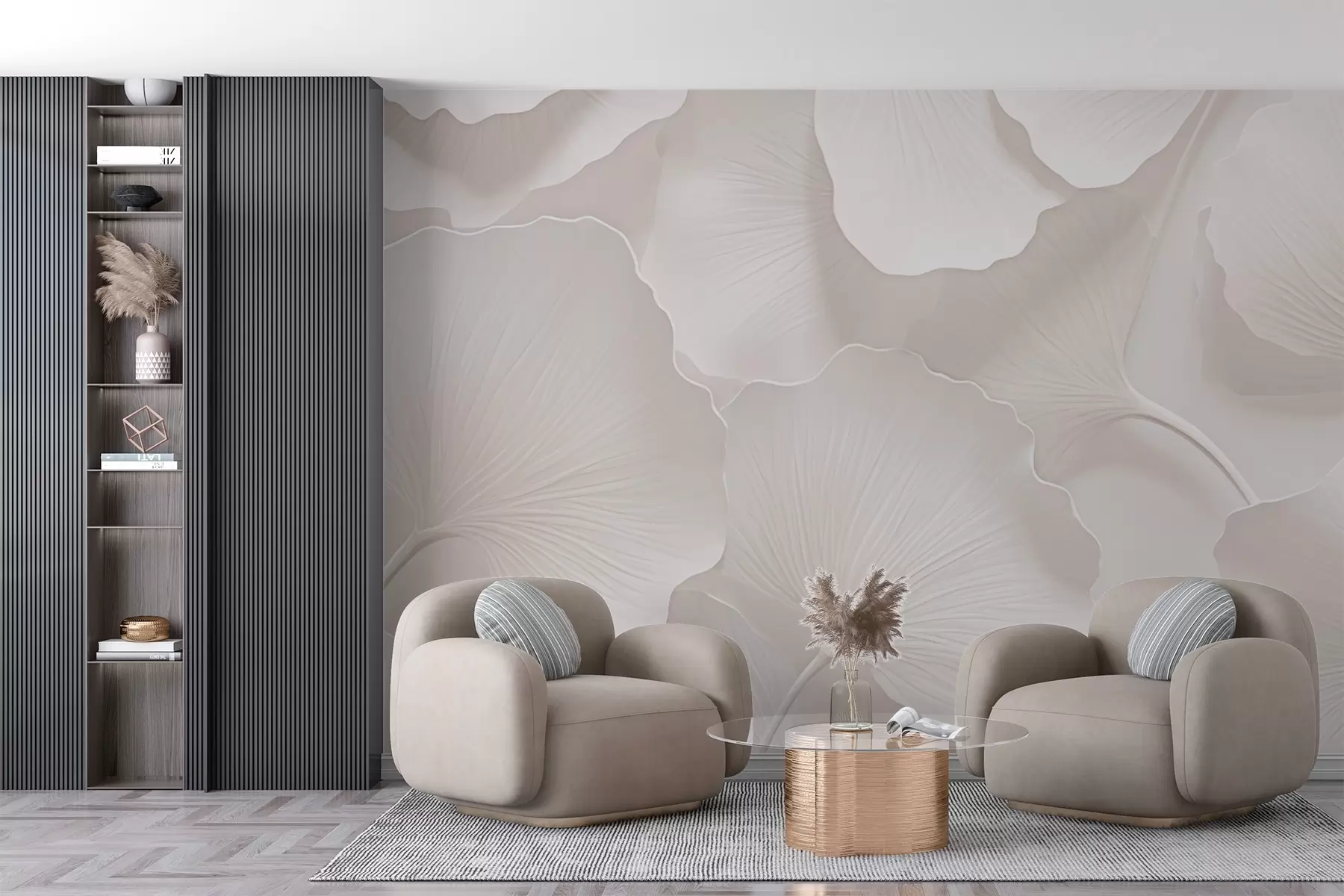 Fototapete Elegante beigefarbene Ginkgoblätter w02577