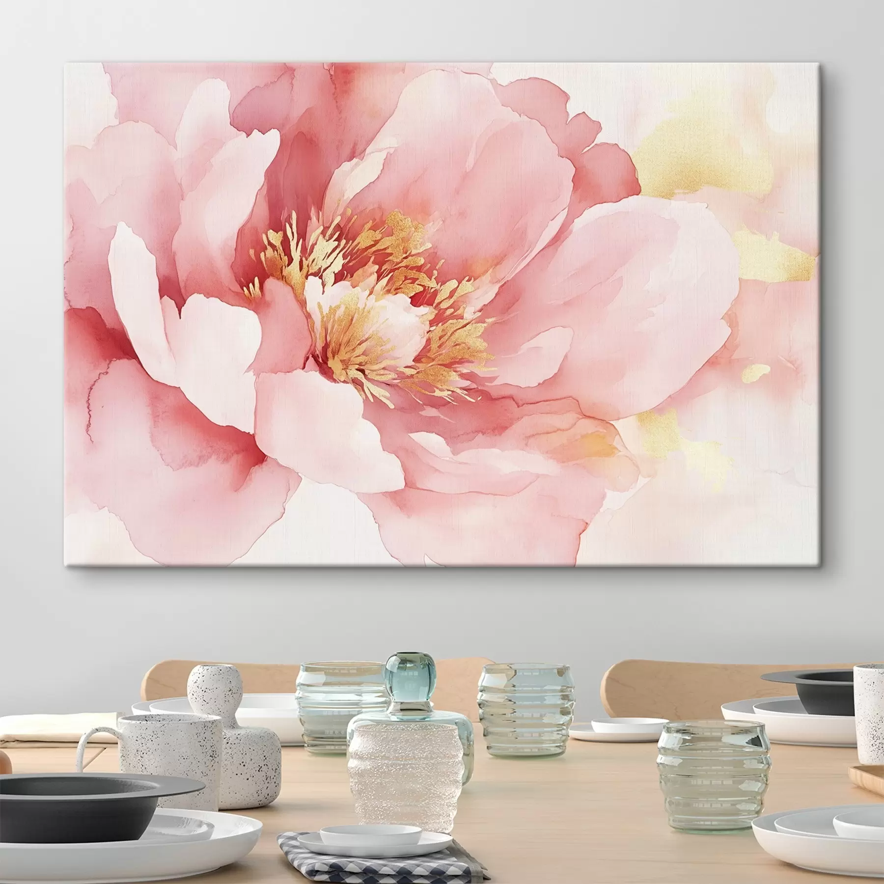 Fototapete Rosa Pfingstrose Blume, Aquarell-Stil s42203