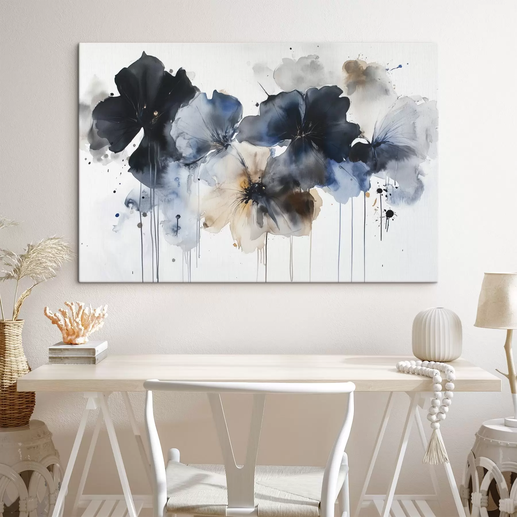 Fototapete Aquarellblumen, fließender Stil, blaue Farben s42207