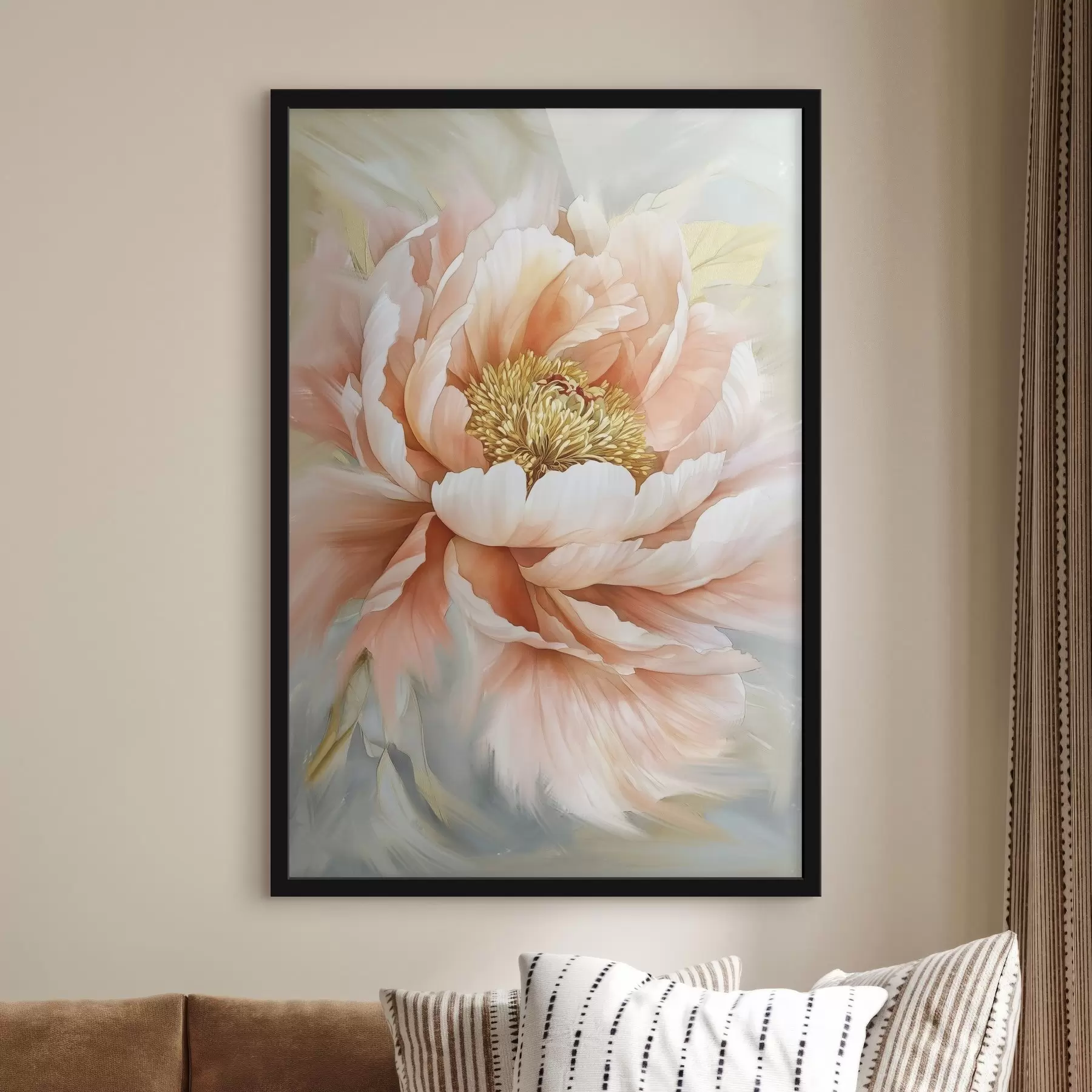 Fototapete Acryl-Stil Pfingstrose Blume, rosa Farben, Pinselstriche f42199