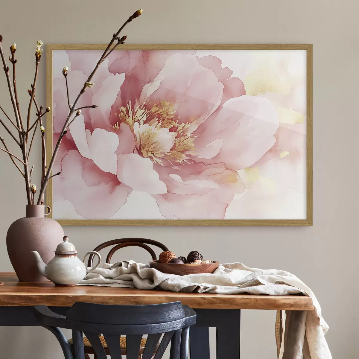 Poster Rosa Pfingstrose Blume, Aquarell-Stil f42203