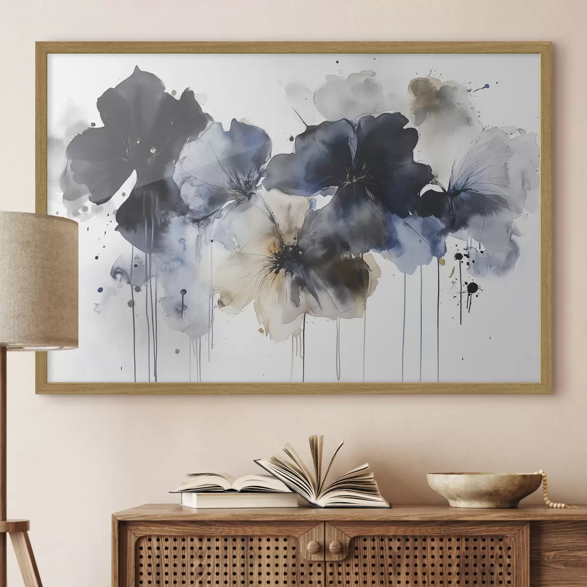 Poster Aquarellblumen, fließender Stil, blaue Farben f42207