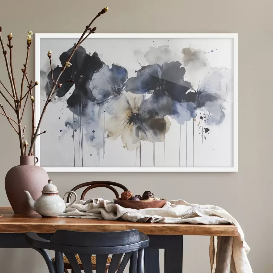 Fototapete Aquarellblumen, fließender Stil, blaue Farben f42207