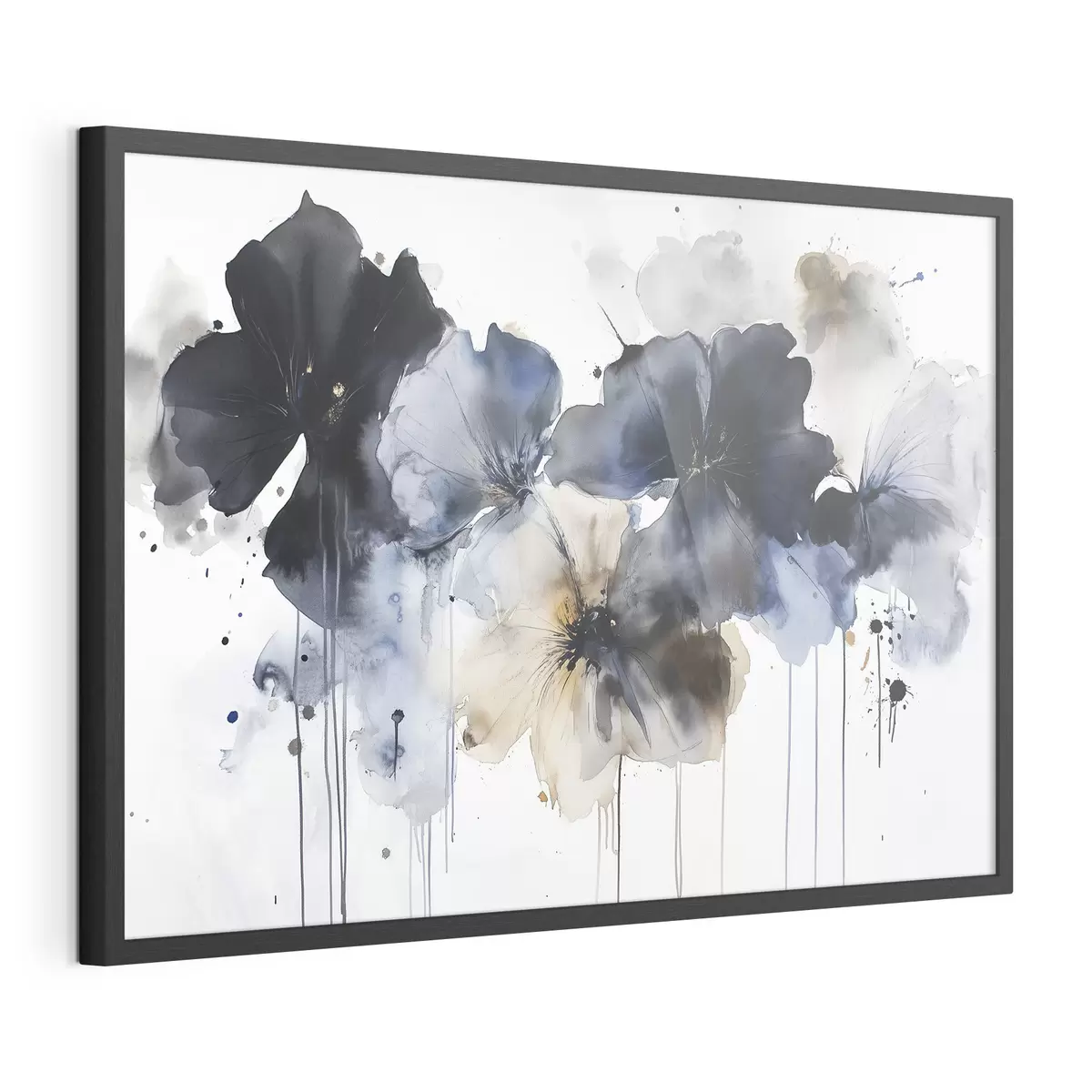 Poster Aquarellblumen, fließender Stil, blaue Farben f42207
