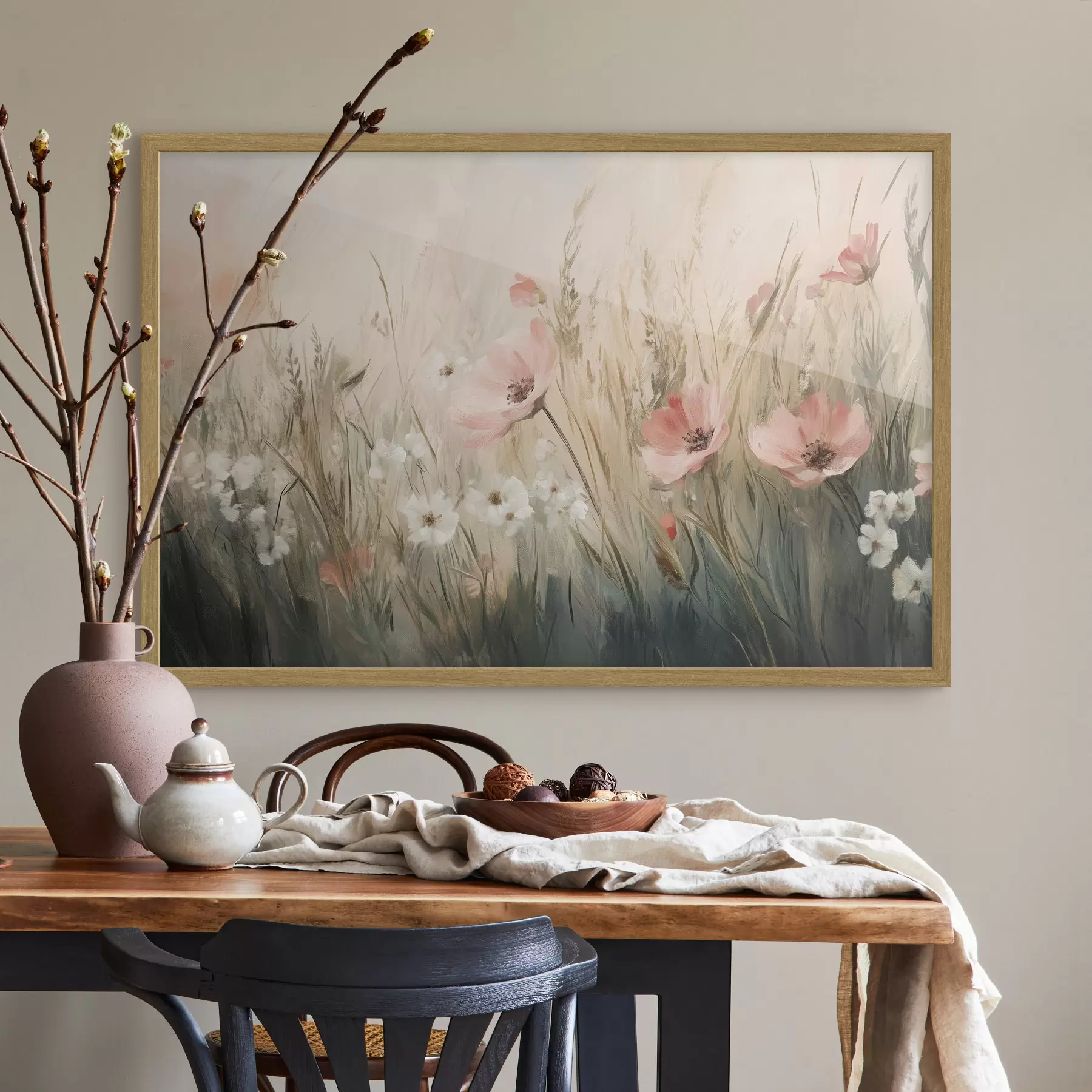 Fototapete Blumen auf der Wiese, rustikal, Acryl-Stil f42209