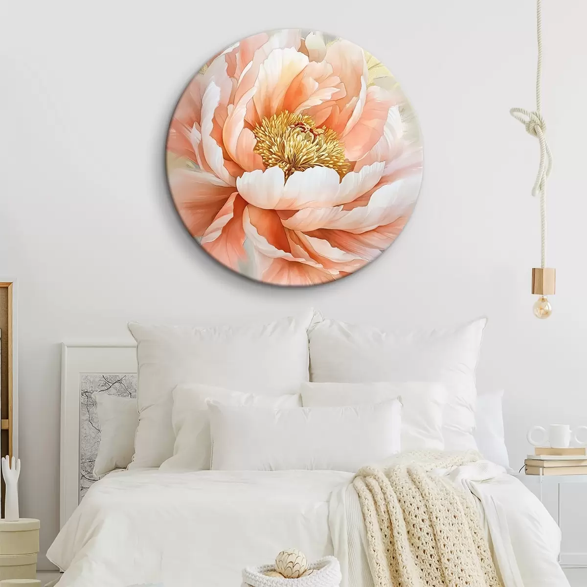 Runde Wandbilder Acryl-Stil Pfingstrose Blume, rosa Farben, Pinselstriche r42199