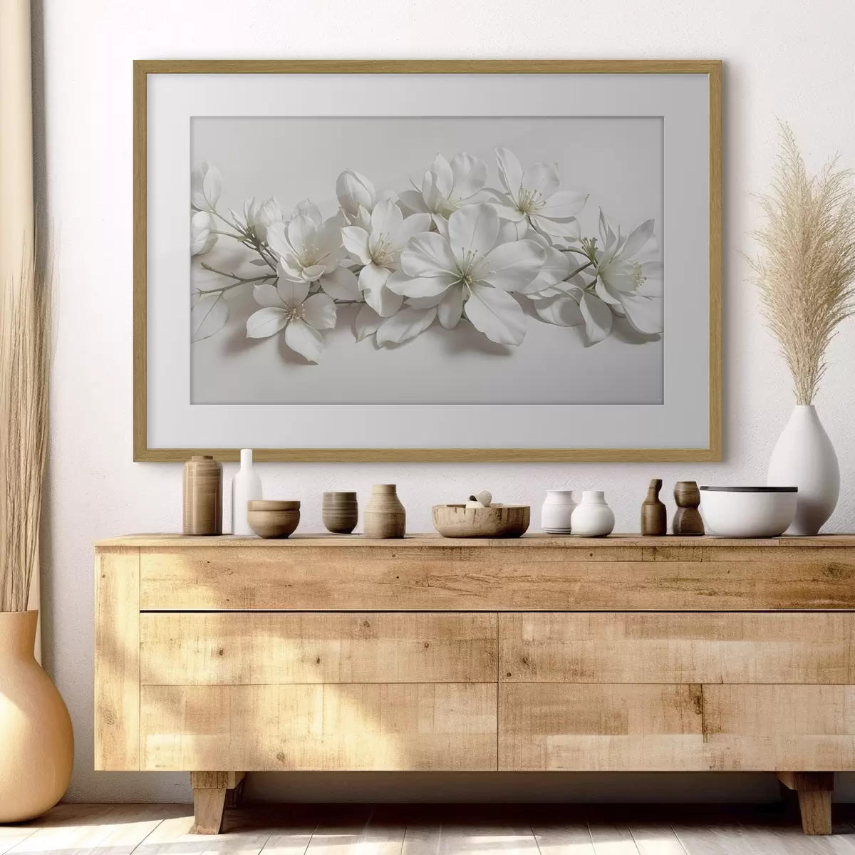 Poster Weiße zarte Magnolienblüten auf einem hellen Hintergrund f42230