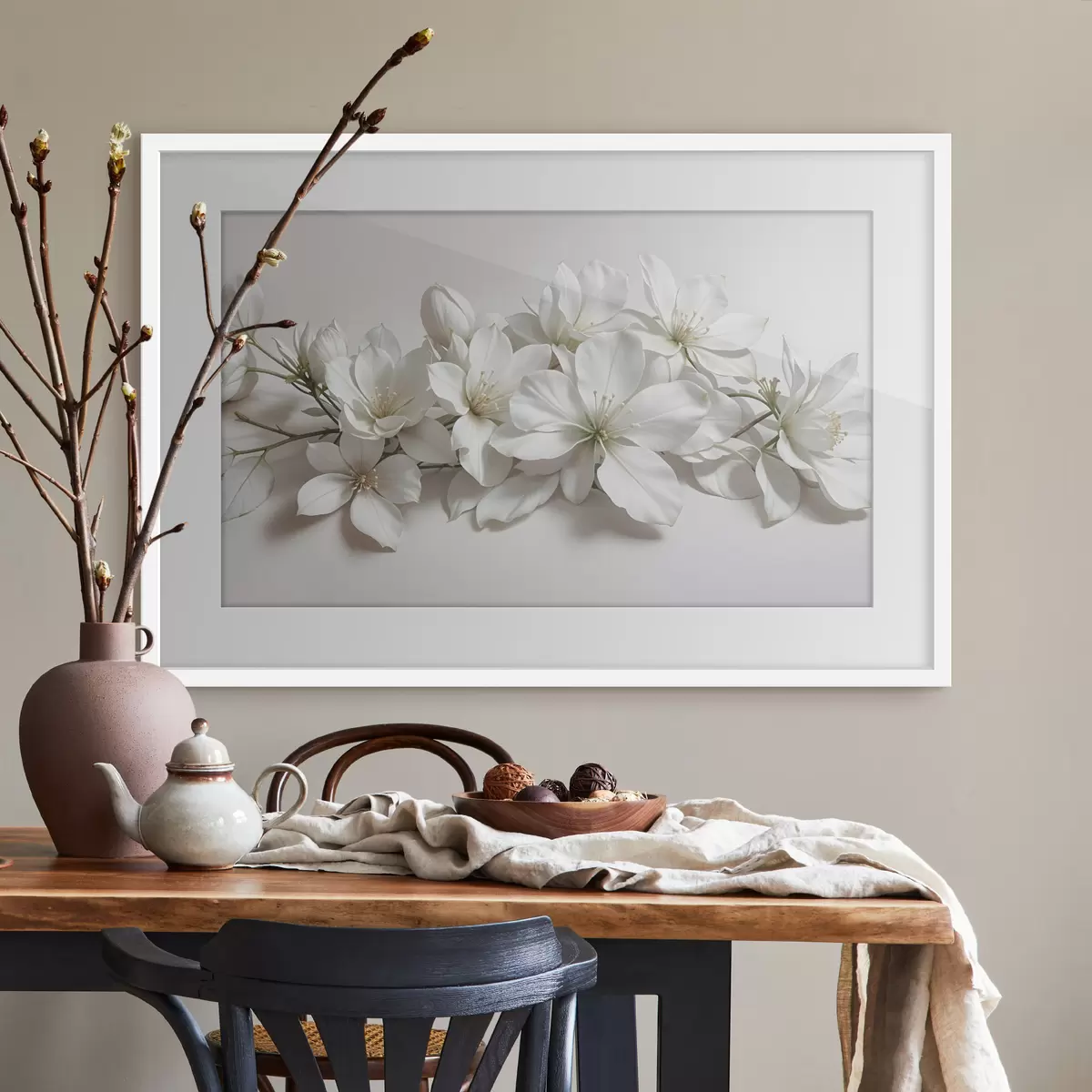 Poster Weiße zarte Magnolienblüten auf einem hellen Hintergrund f42230