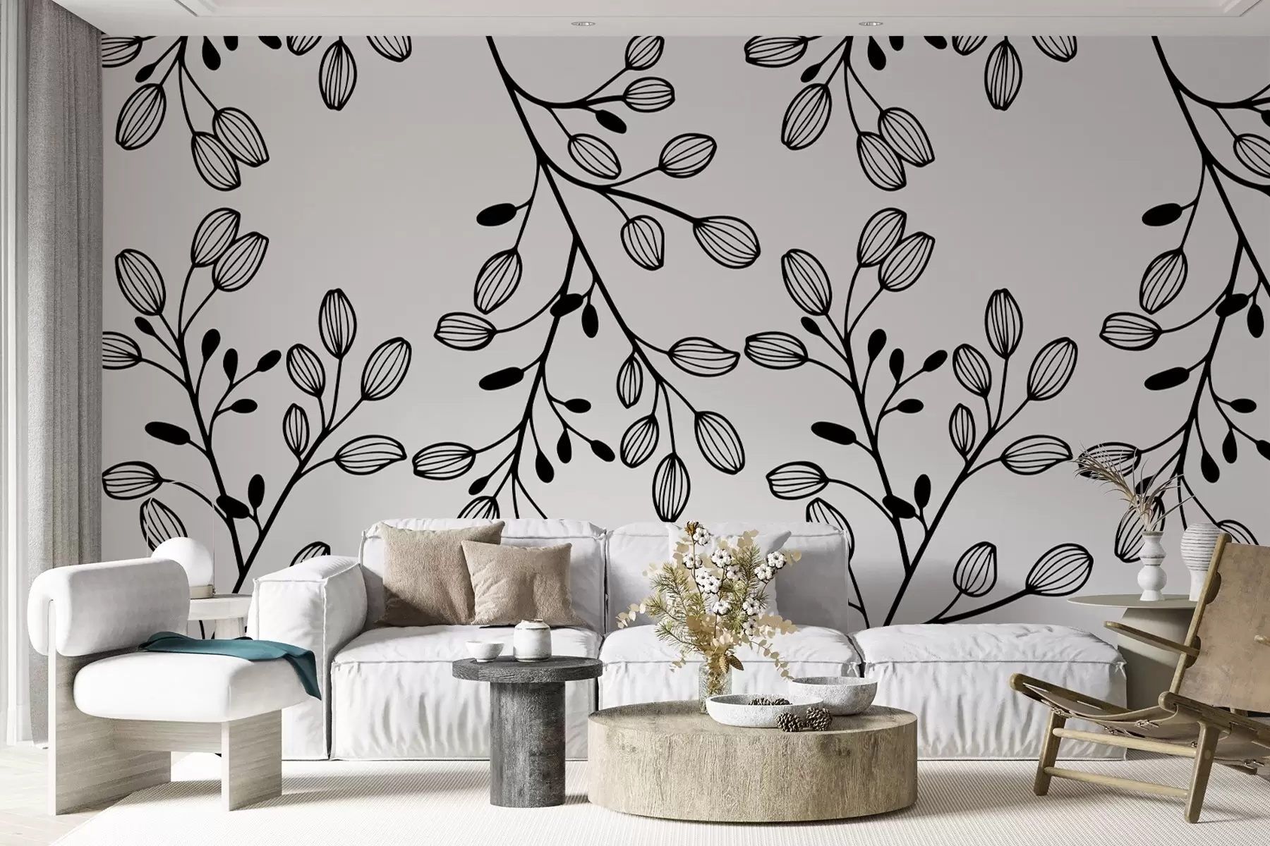 Fototapete bemalte Zweige auf grauem Hintergrund w02665v1