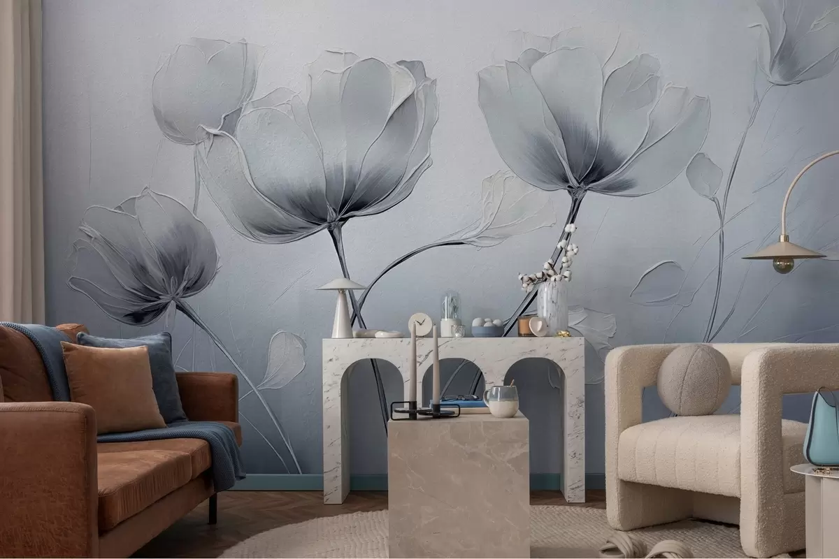 Fototapete Blumen an der Wand im Grunge-Stil w02625