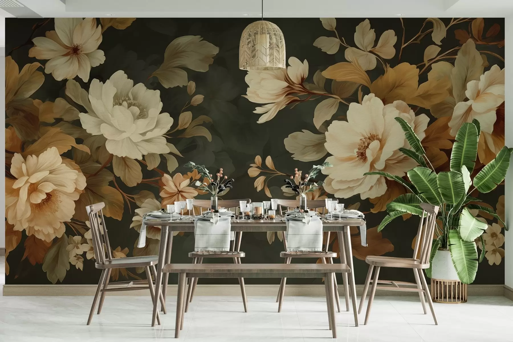 Fototapete Malerischer Blumenstrauß auf dunklem Hintergrund w02675