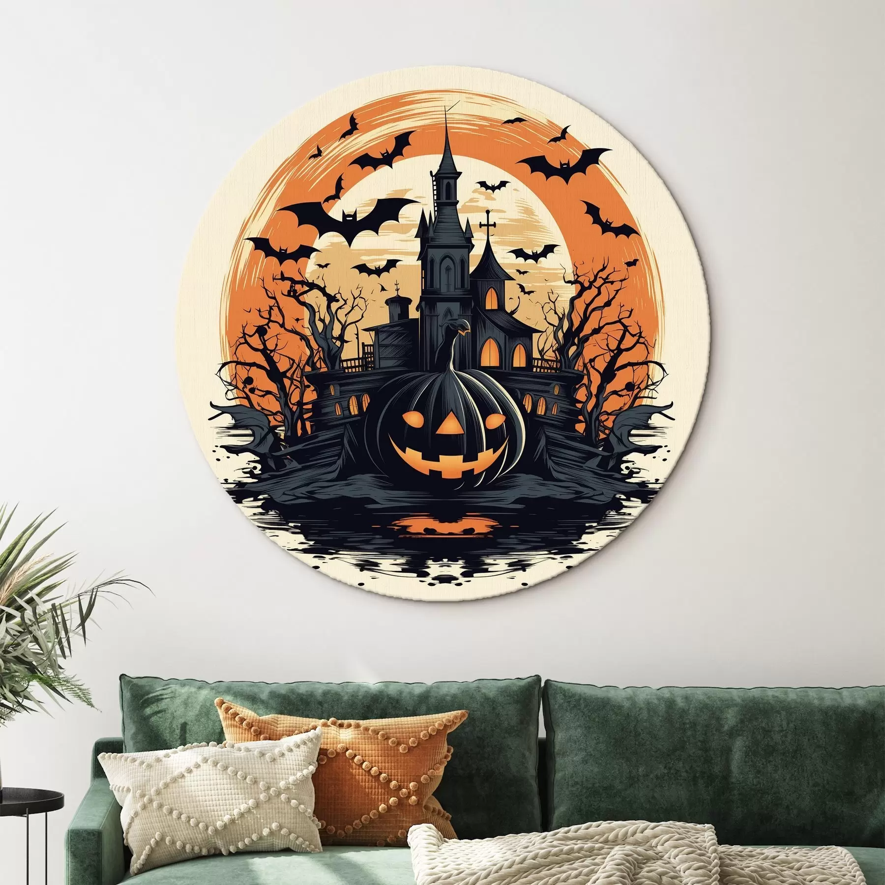 Fototapete Schloss, Fledermäuse und Kürbisse r41137