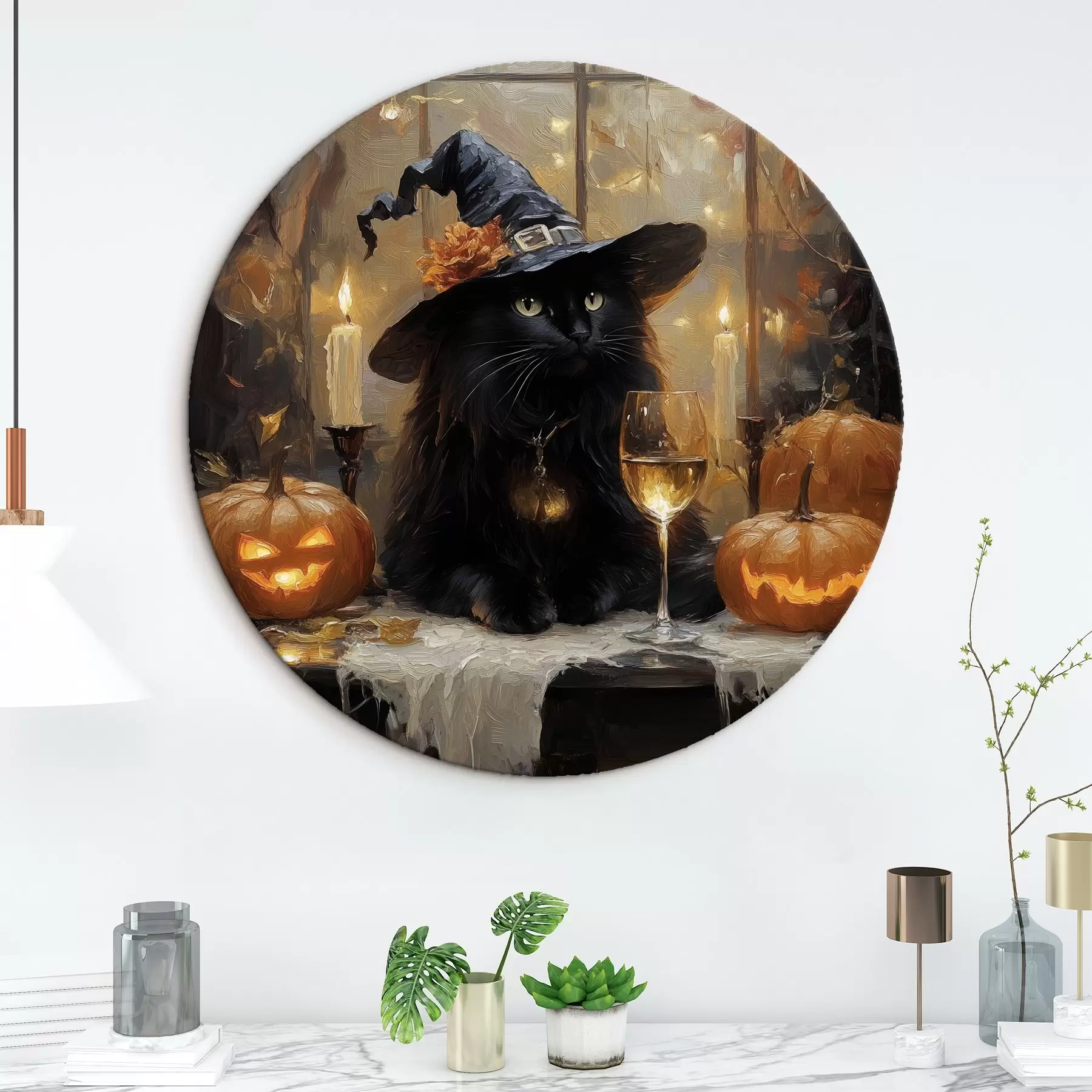 Fototapete Schwarze Katze mit Kürbissen r41349