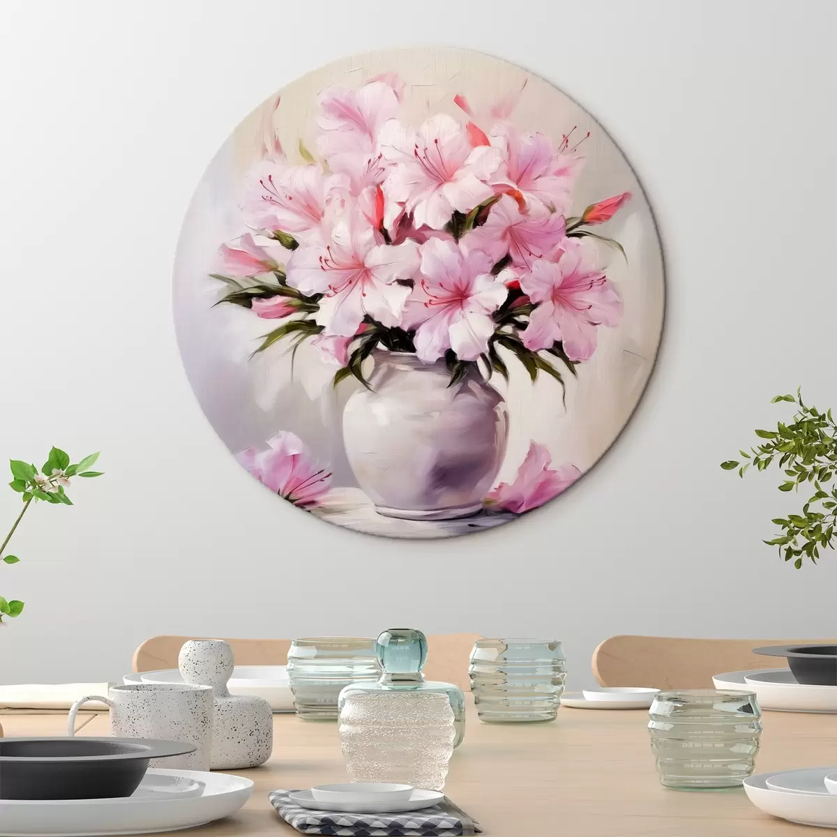 Runde Wandbilder Rosa Hibiskus im Topf r41472