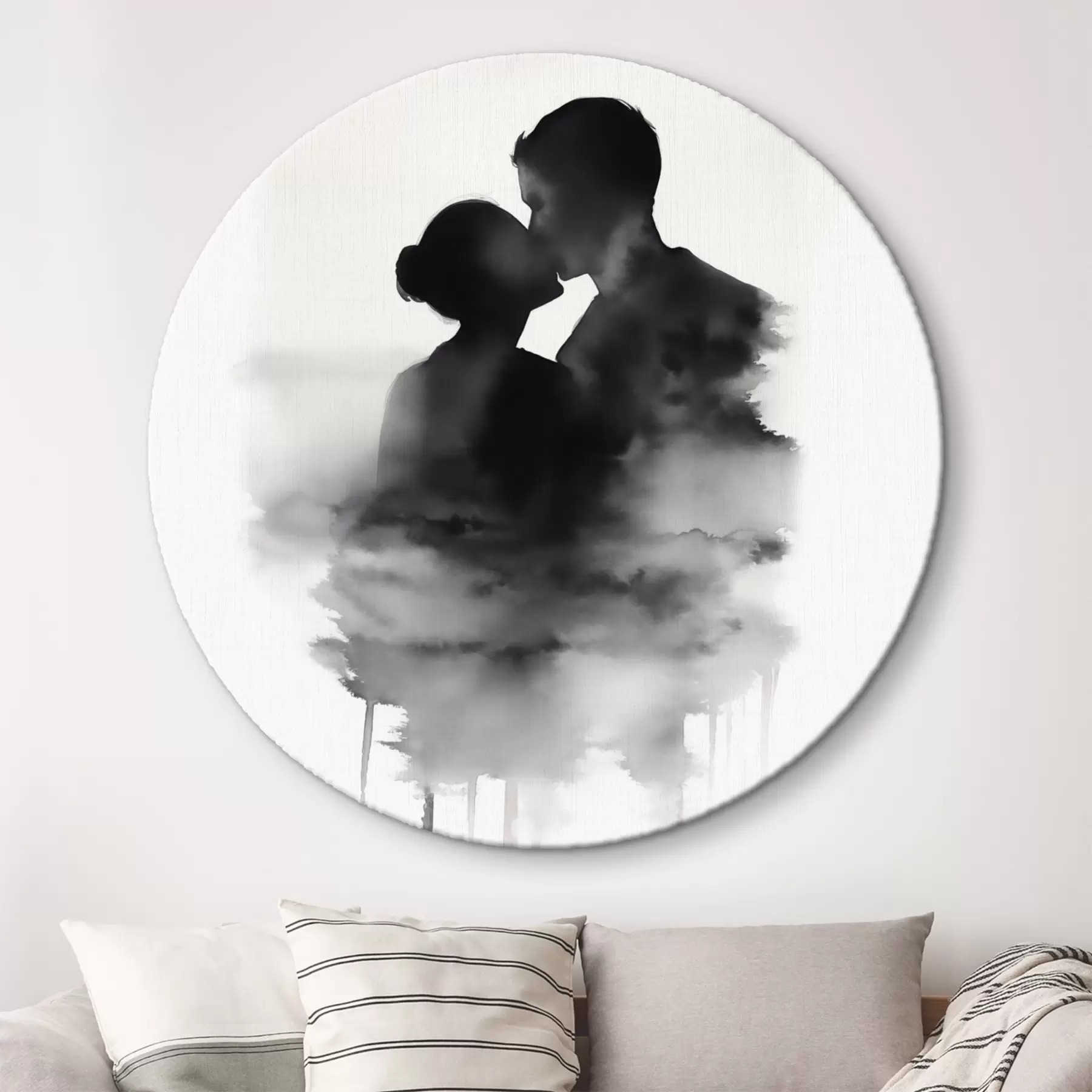 Fototapete Silhouette eines Paares in schwarzer und weißer Aquarelltechnik r41496