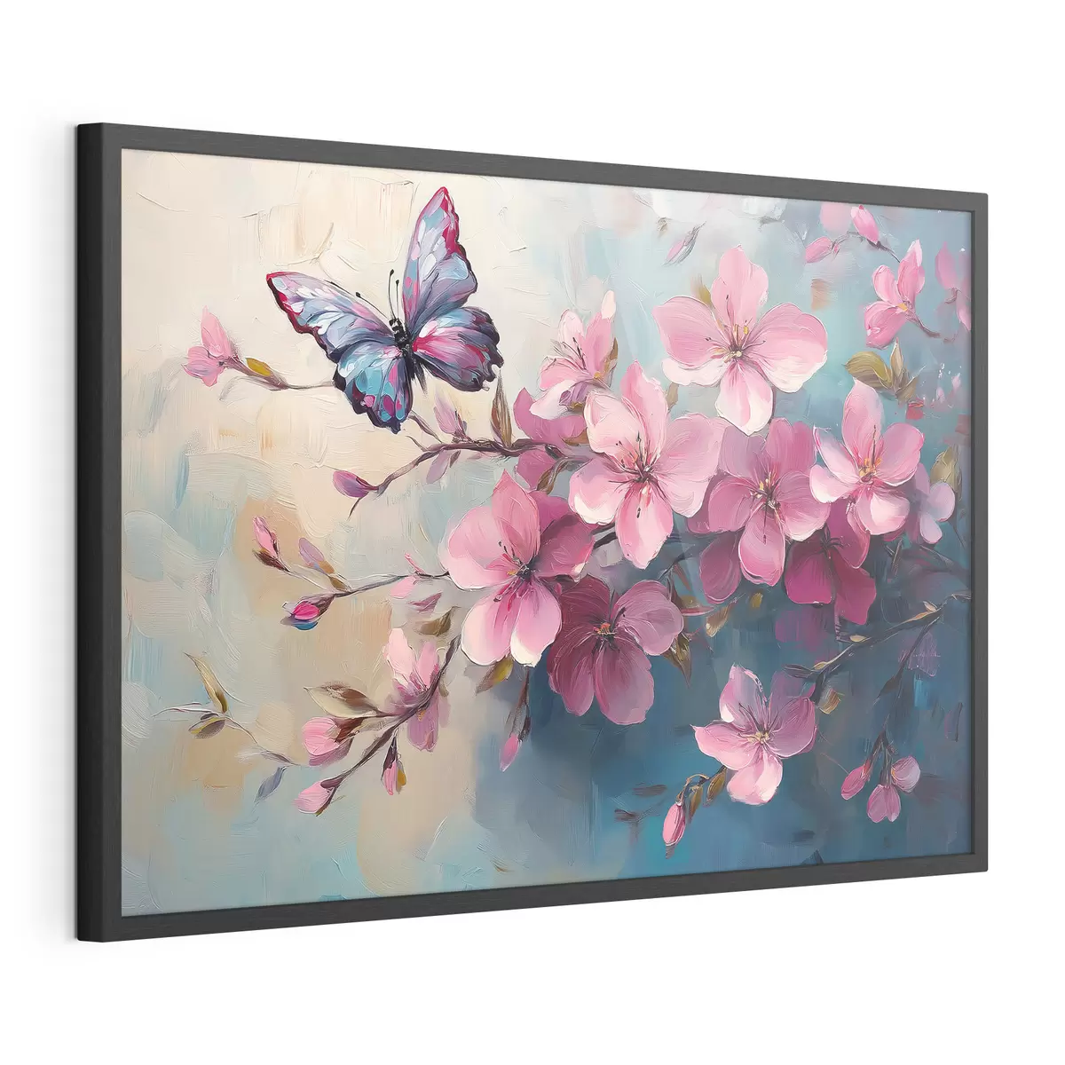 Poster Rosa Blumen und Schmetterling f42320