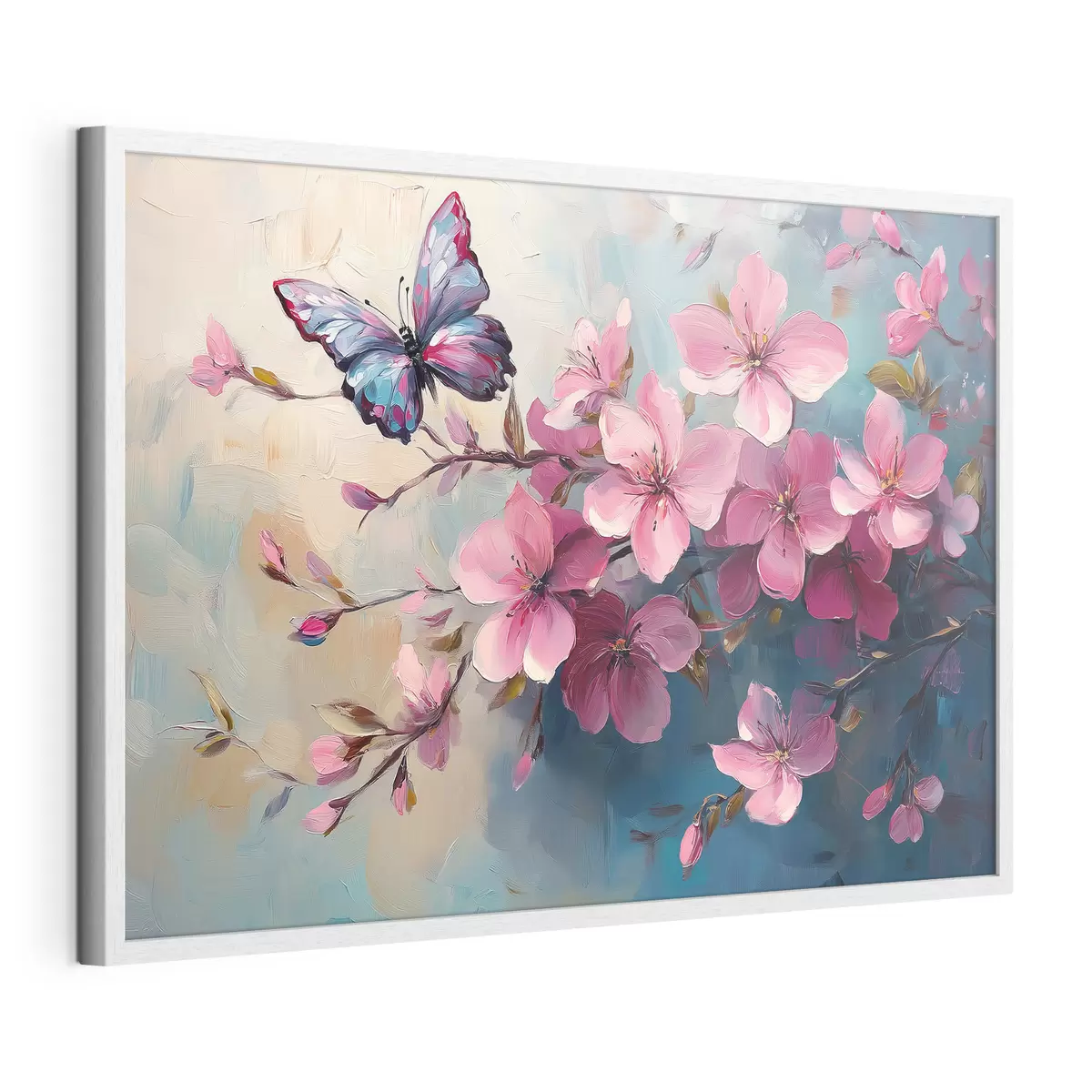 Poster Rosa Blumen und Schmetterling f42320