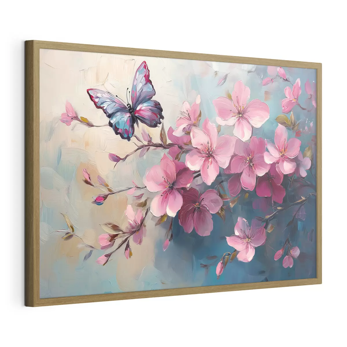 Poster Rosa Blumen und Schmetterling f42320