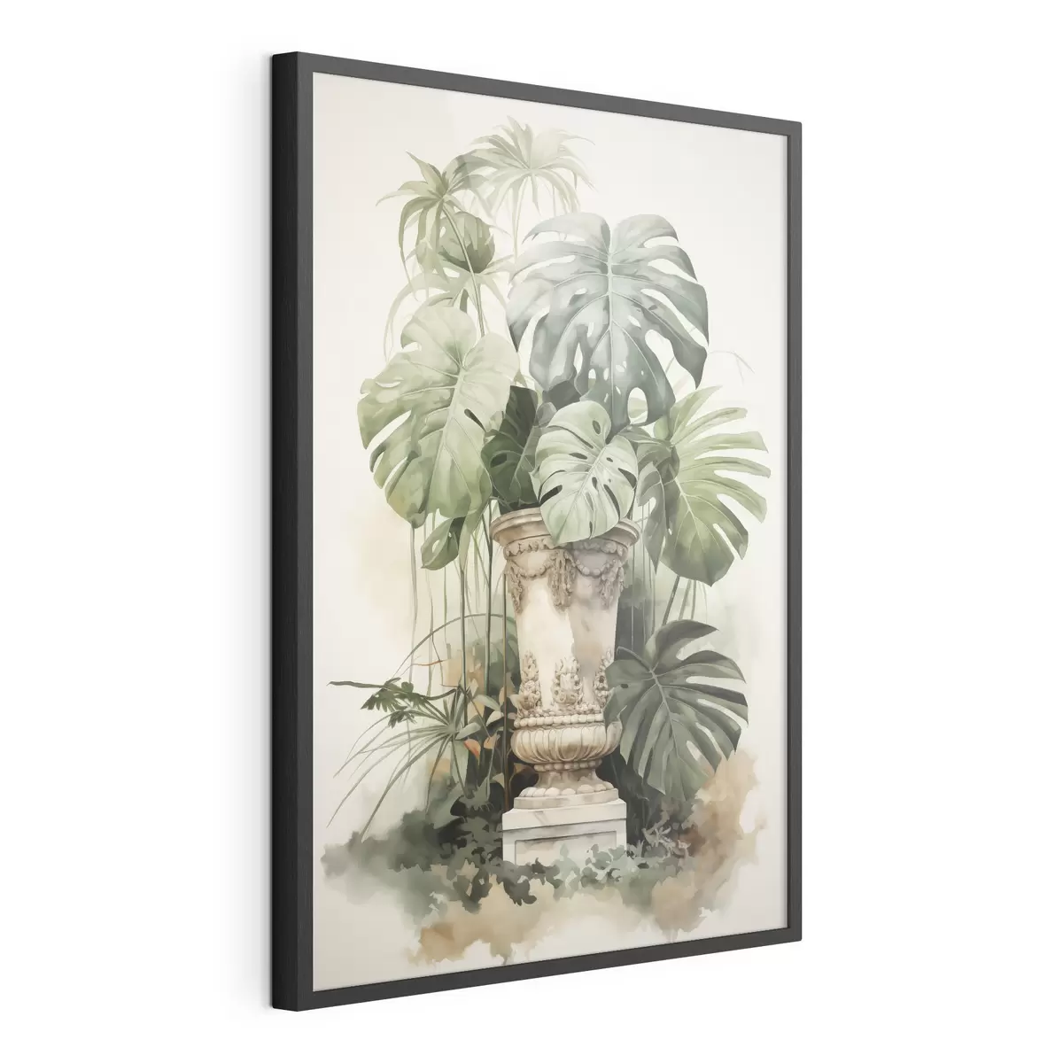 Poster Tropische Monstera Blätter auf einer Säule Nachahmung Aquarell f42351