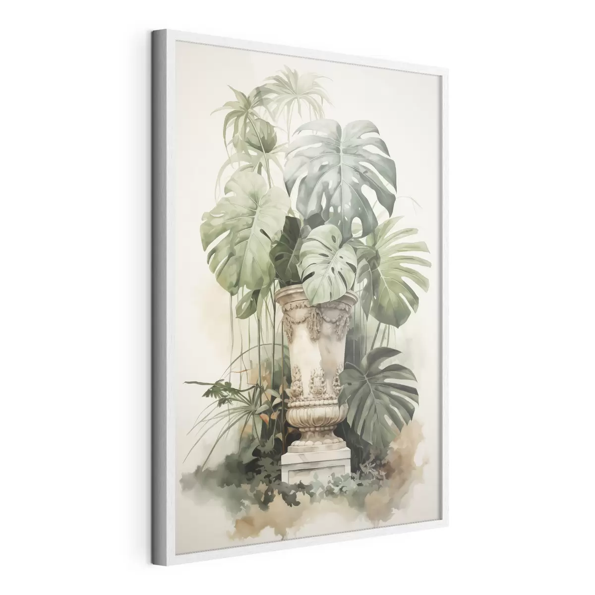 Poster Tropische Monstera Blätter auf einer Säule Nachahmung Aquarell f42351