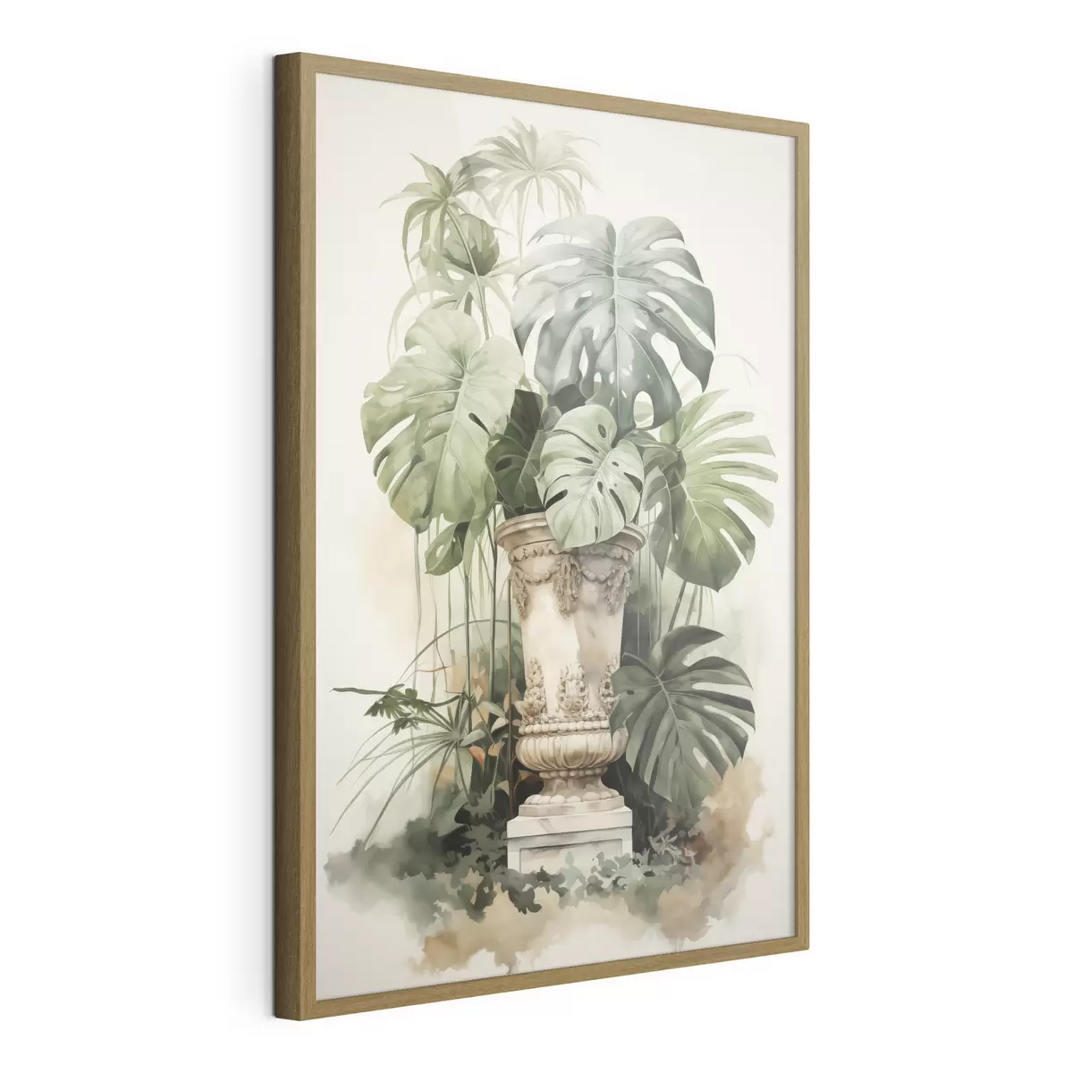 Poster Tropische Monstera Blätter auf einer Säule Nachahmung Aquarell f42351