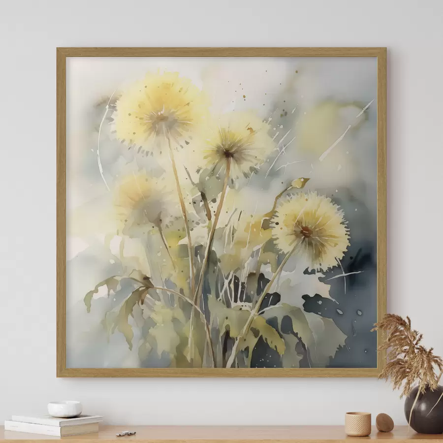 Fototapete Pusteblumen Nachahmung eines verschwommenen Aquarells f42369