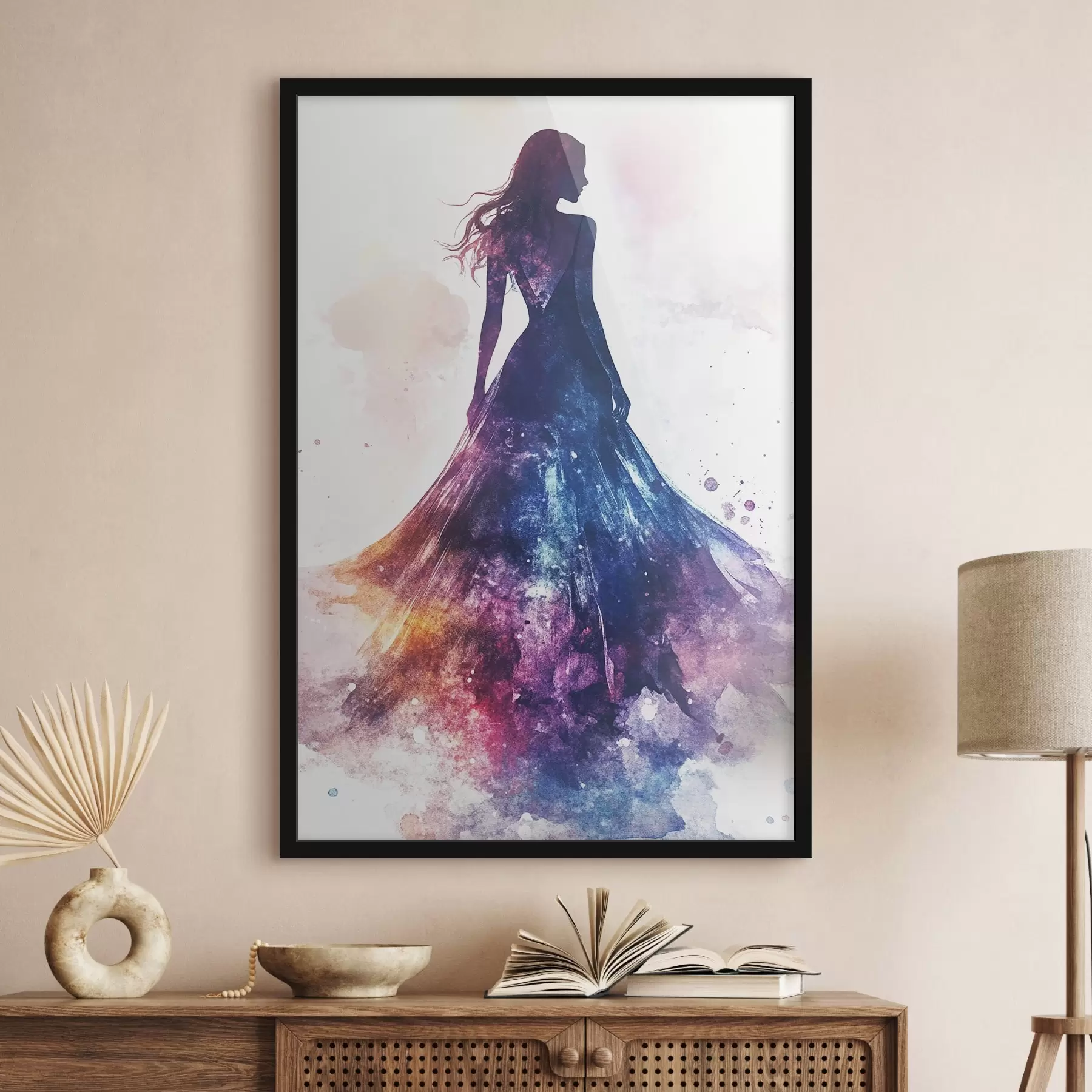 Fototapete Silhouette eines Mädchens im Aquarellstil f42078