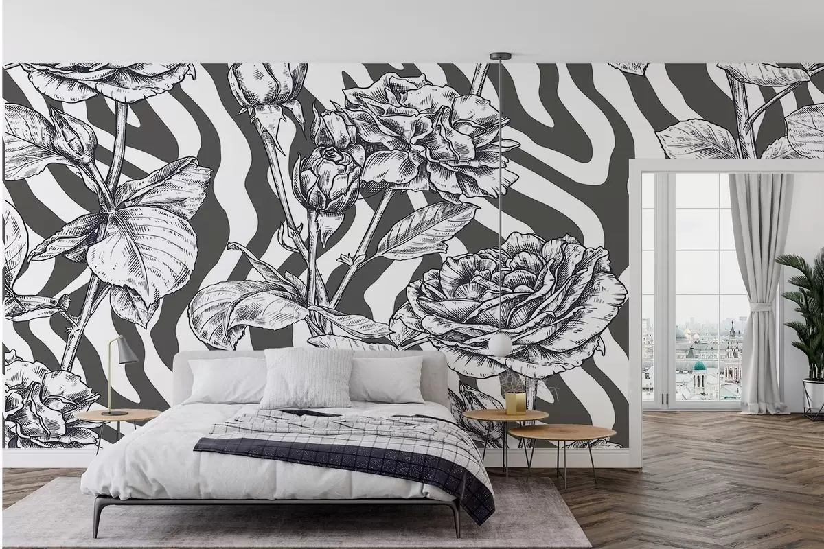 Fototapete rosen auf einem Zebra-Hintergrund w02692