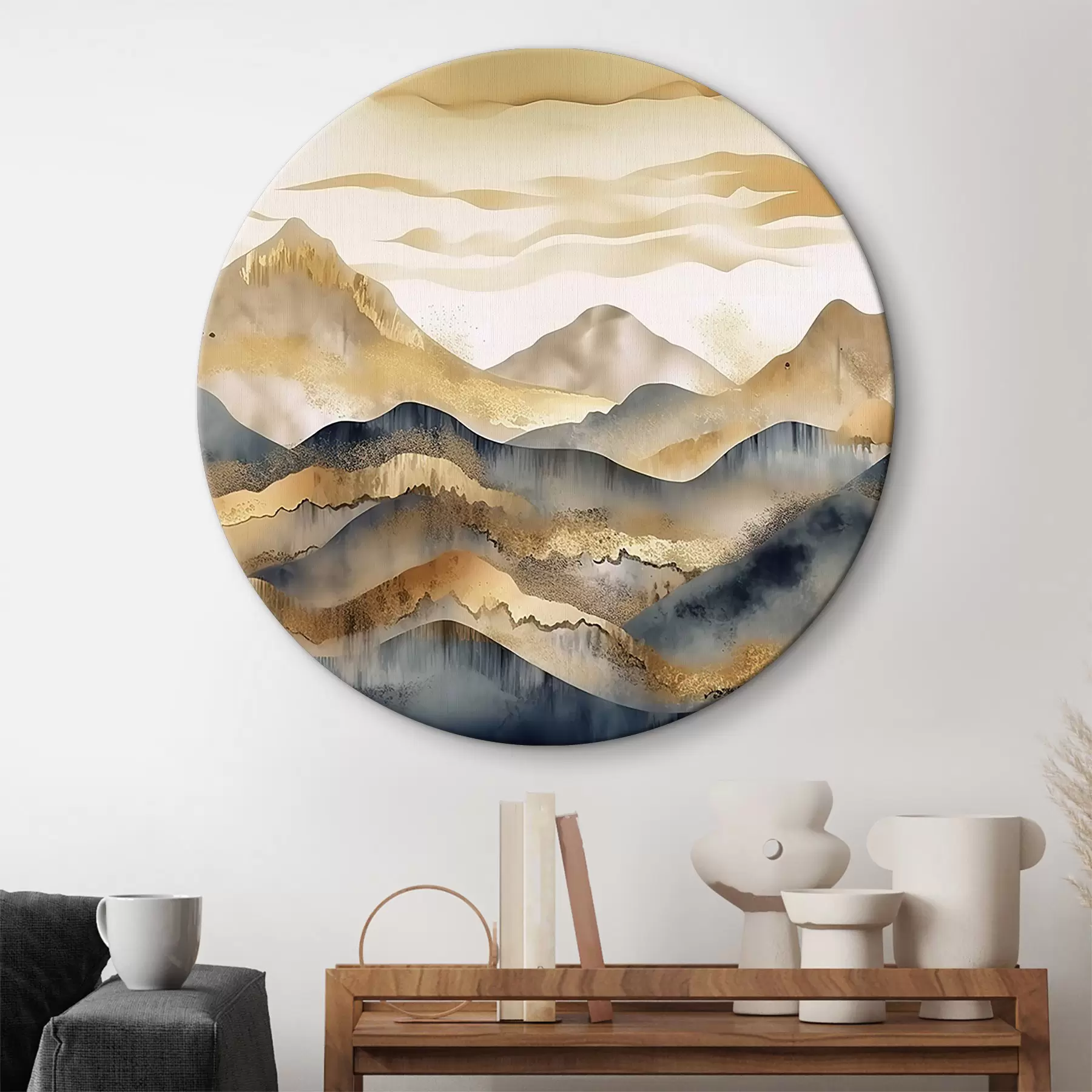 Fototapete Abstrakter Hintergrund von Bergen in Beige und Grau mit goldenen Elementen auf weißem Hintergrund r34462