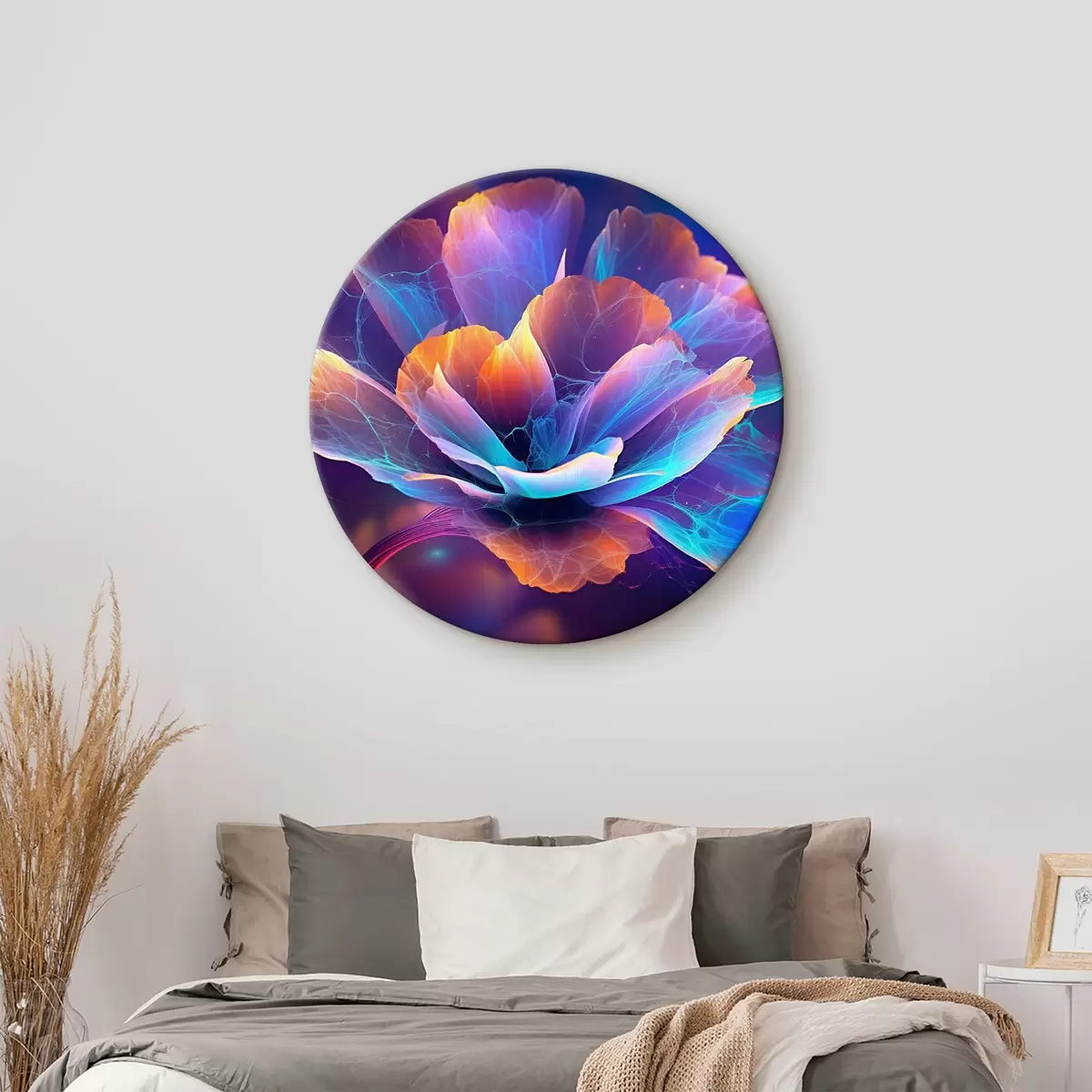 Runde Wandbilder neonleuchtender Rahmen mit Blumen r35334