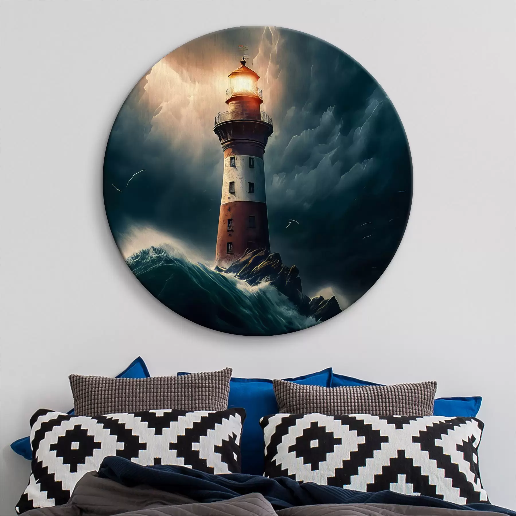 Fototapete Malerischer Leuchtturm auf einer einsamen Insel während eines Sturms r35349