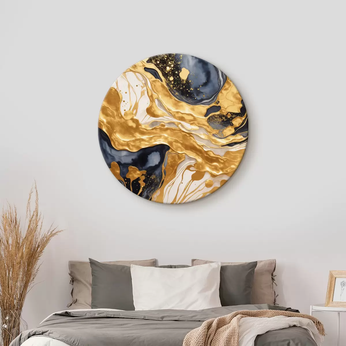 Runde Wandbilder Transfusion der Farben Gold, Weiß und Schwarz r35659