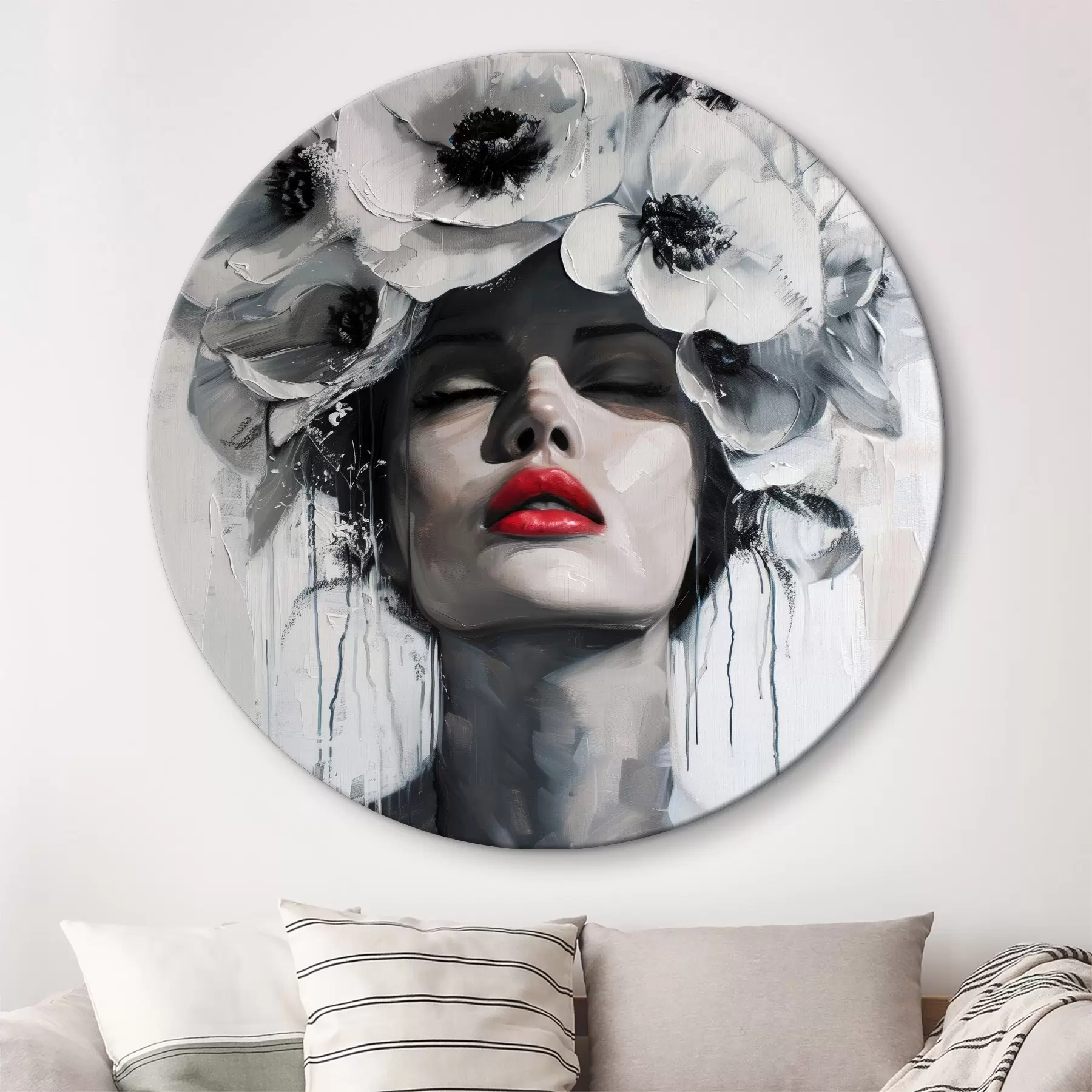 Fototapete Portrait einer Frau mit Blumen im Haar und roten Lippen r39253