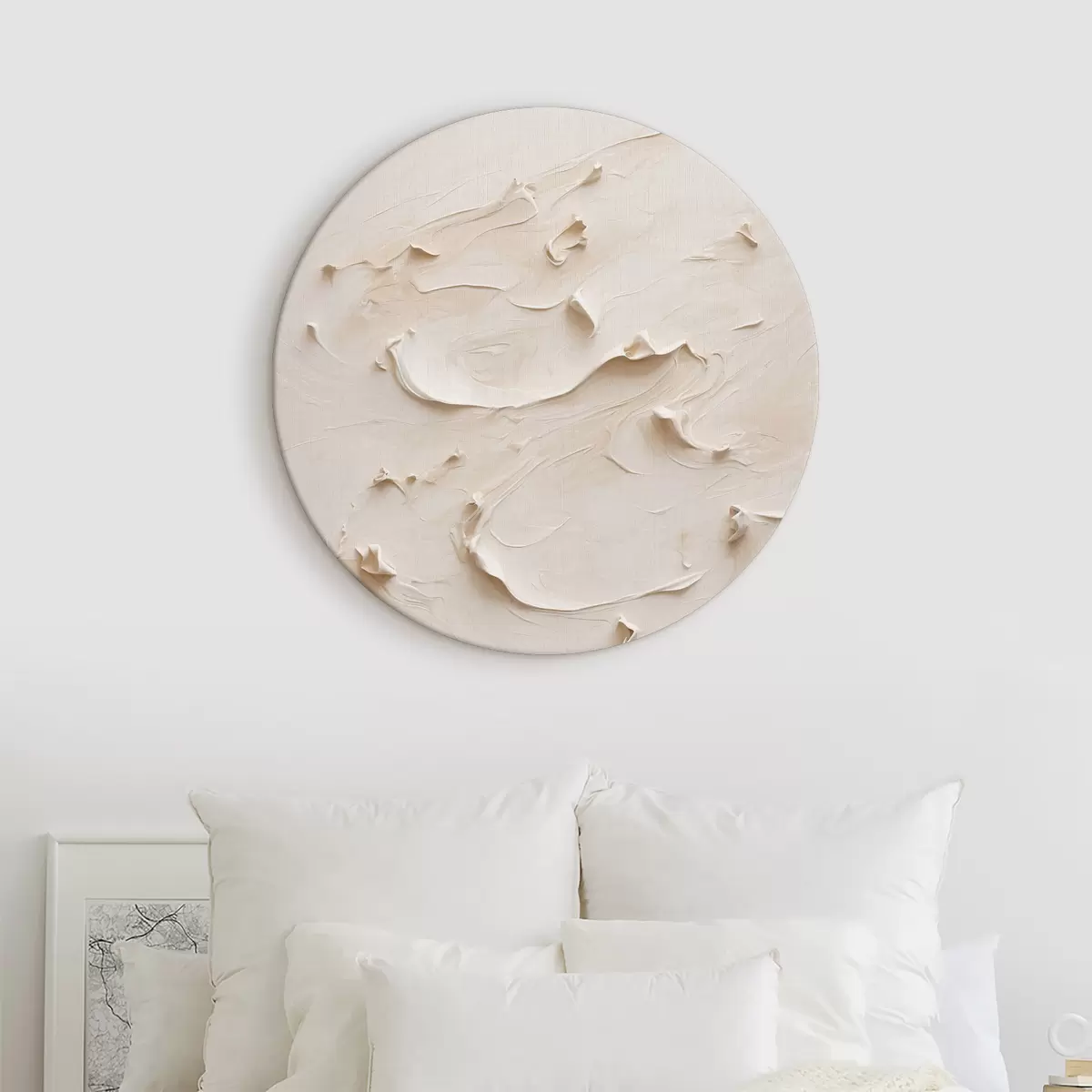 Runde Wandbilder Abstrakte Malerei in weißen Ölfarben r40623