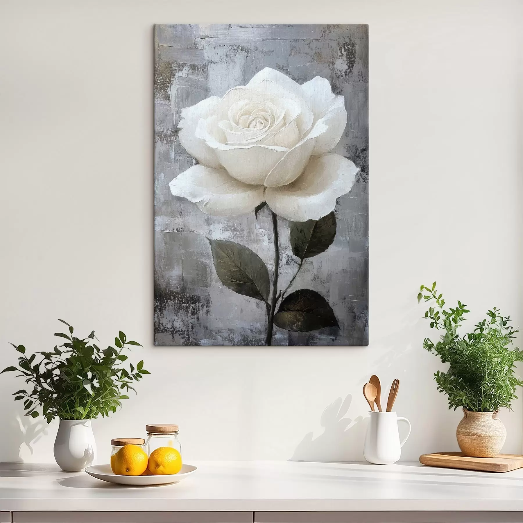Fototapete Weiße Rose Hand auf Beton Hintergrund gezeichnet s42185
