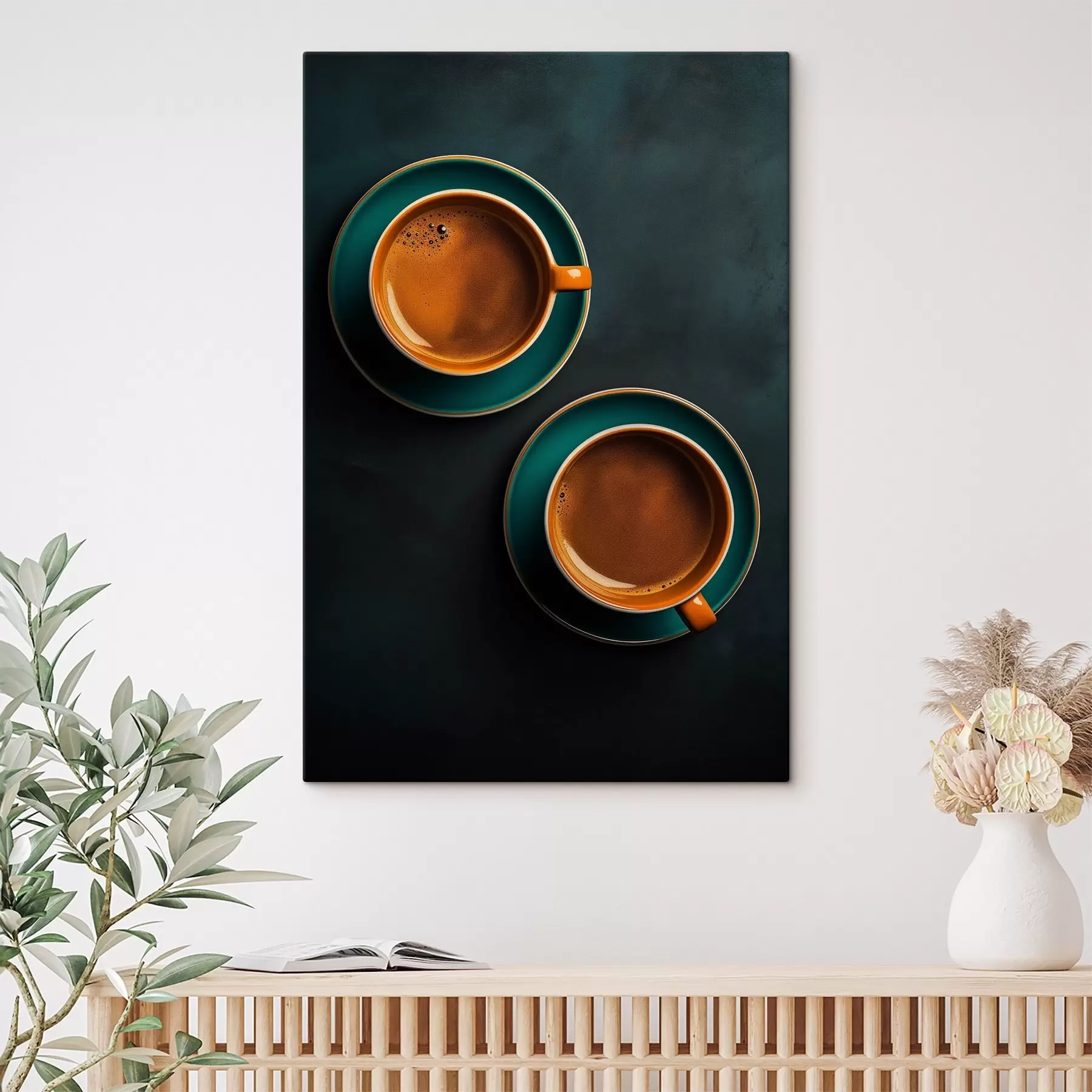 Fototapete Zwei Tassen Kaffee auf dunklem Hintergrund s42190