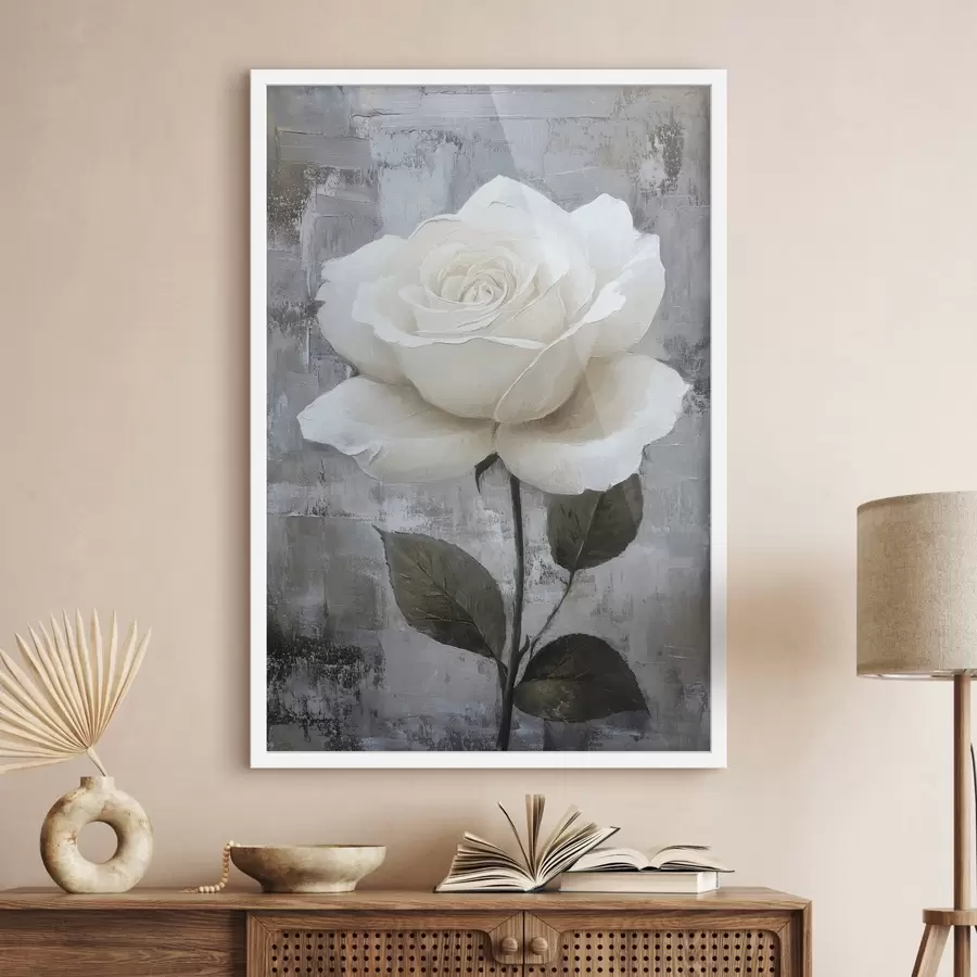 Fototapete Weiße Rose Hand auf Beton Hintergrund gezeichnet f42185