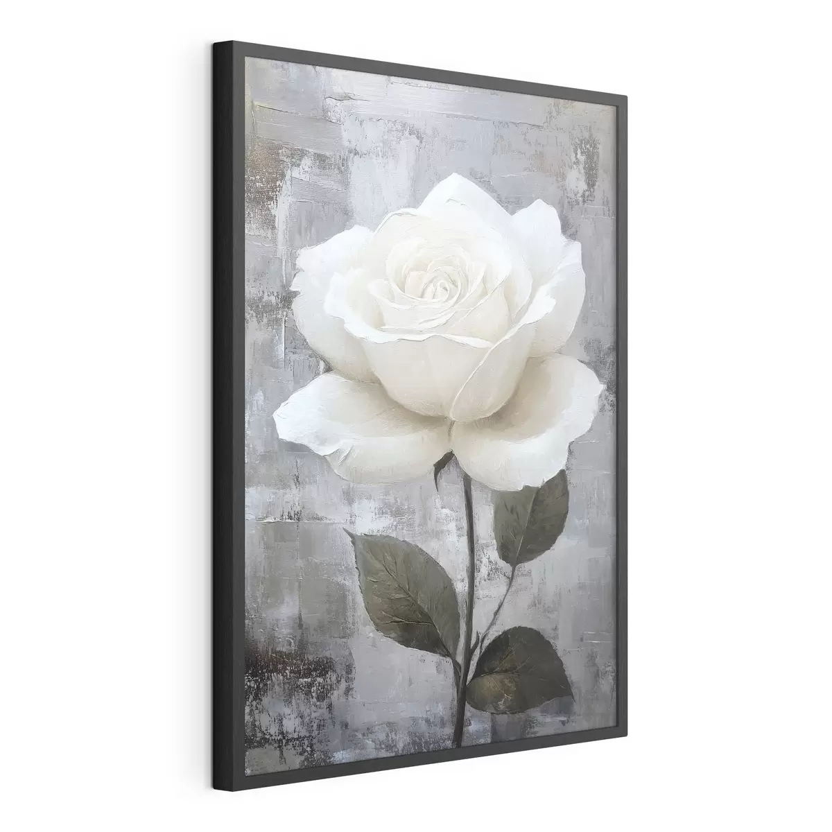 Poster Weiße Rose Hand auf Beton Hintergrund gezeichnet f42185