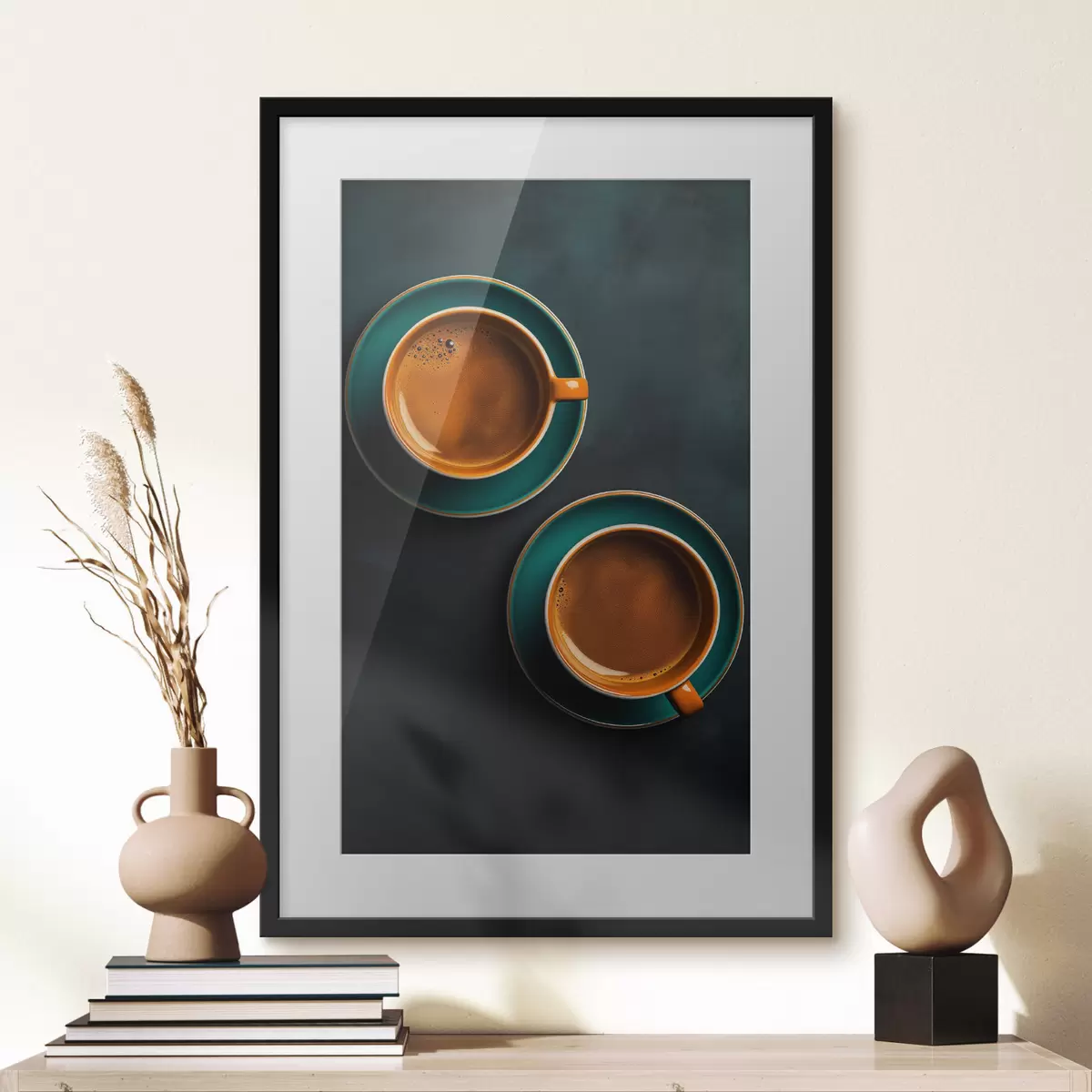 Poster Zwei Tassen Kaffee auf dunklem Hintergrund f42190
